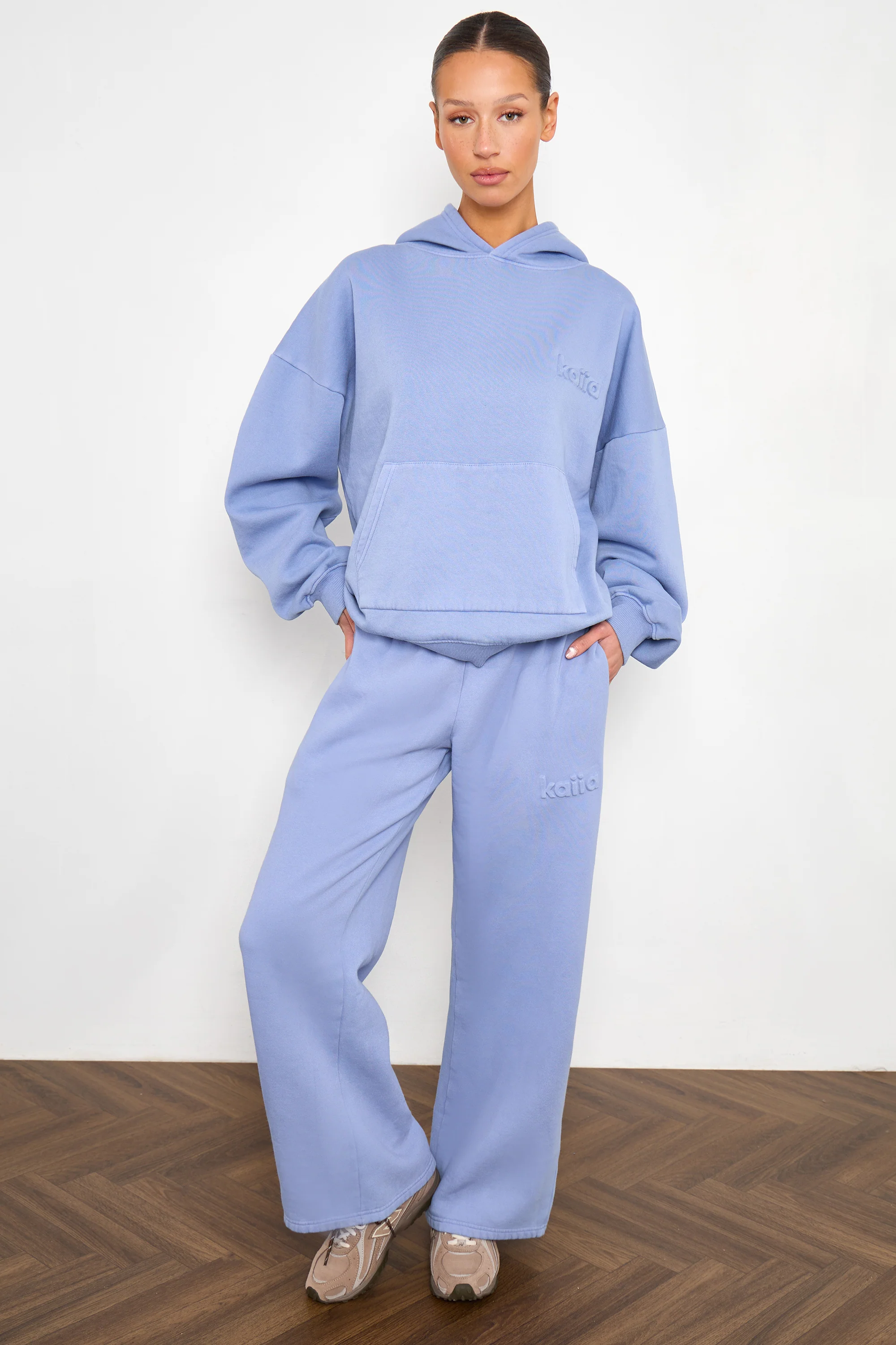 Kaiia Embossed Oversized Hoodie Washed Periwinkle Blue - Image 3