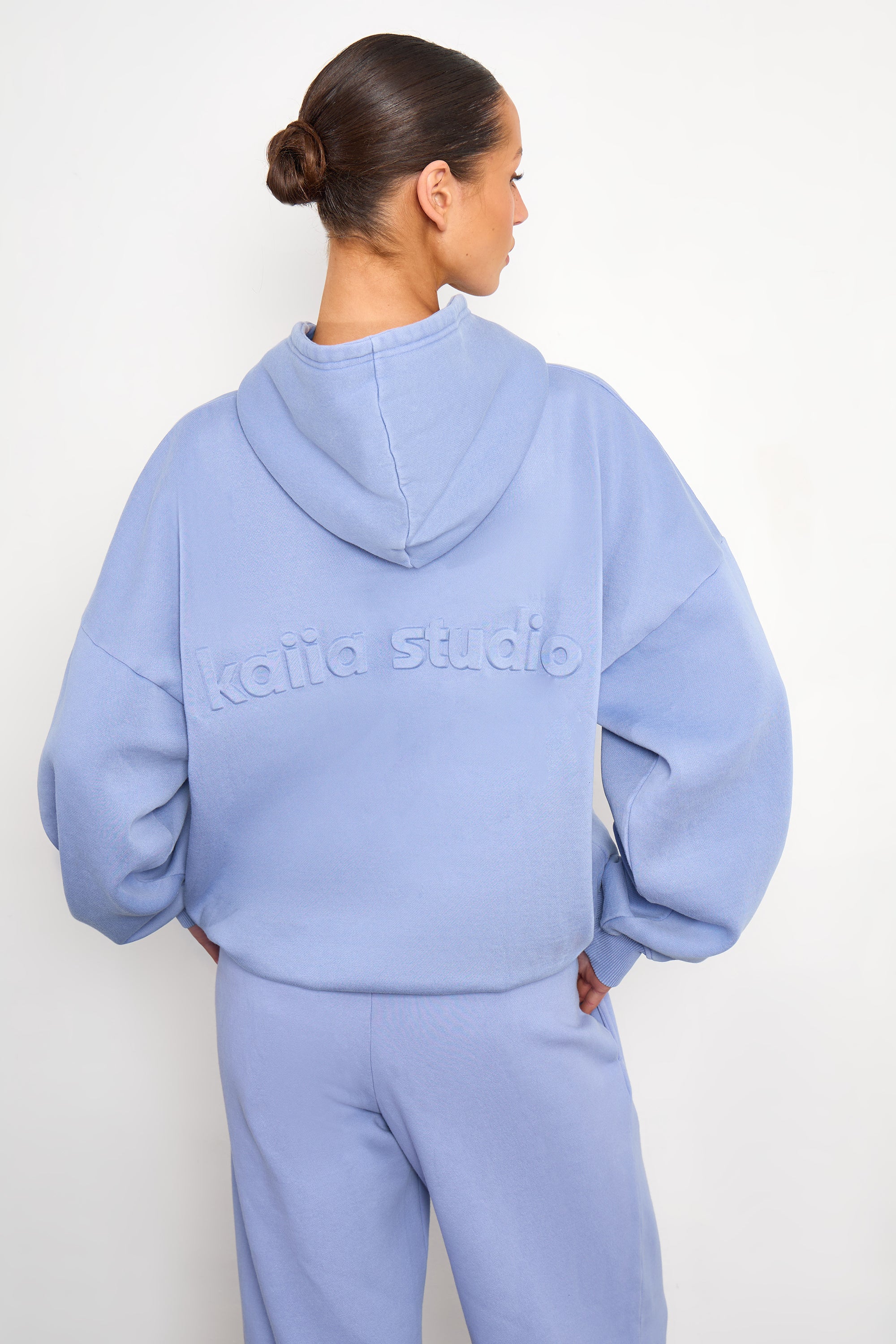 Kaiia Embossed Oversized Hoodie Washed Periwinkle Blue - Image 4