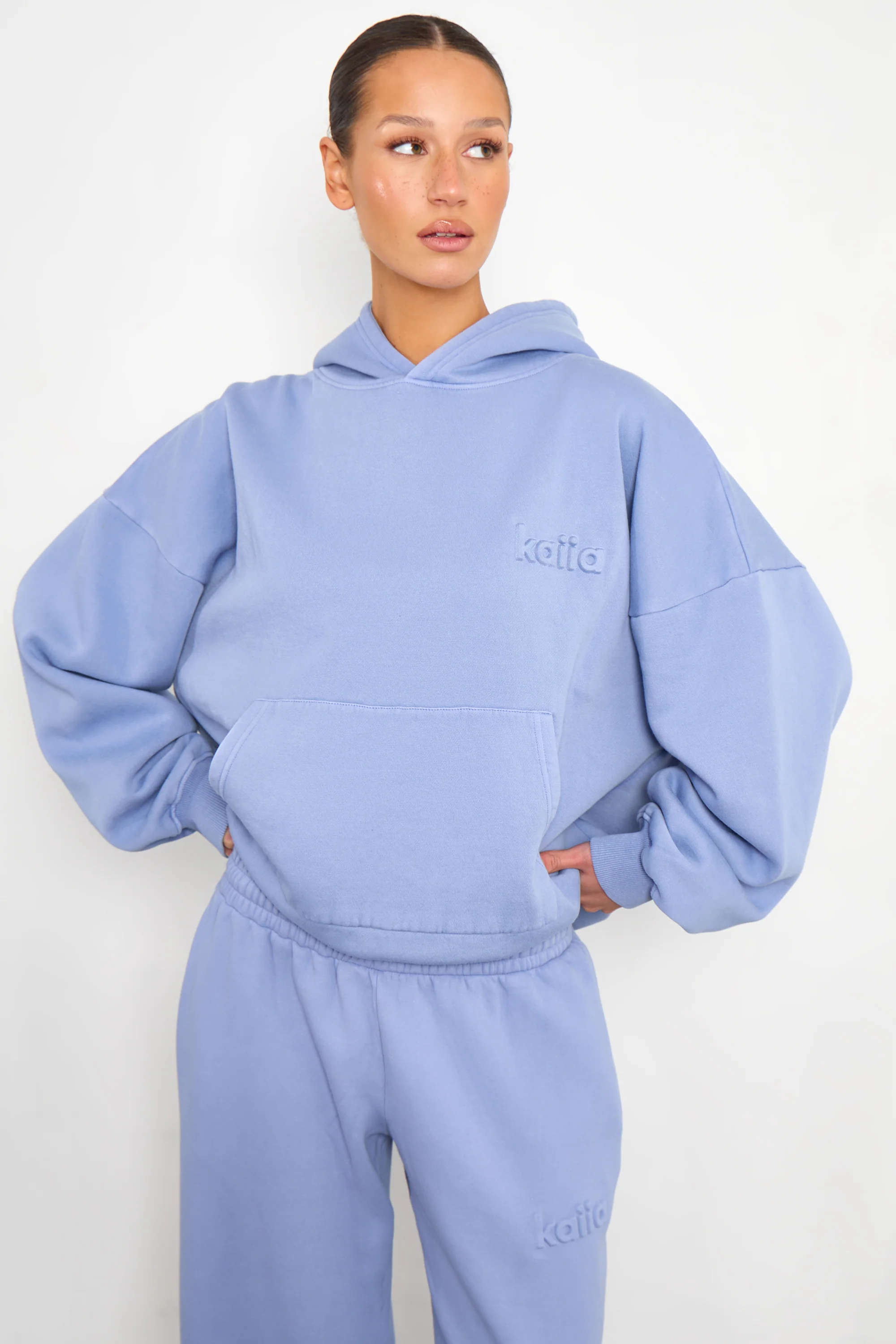 Kaiia Embossed Oversized Hoodie Washed Periwinkle Blue - Image 5