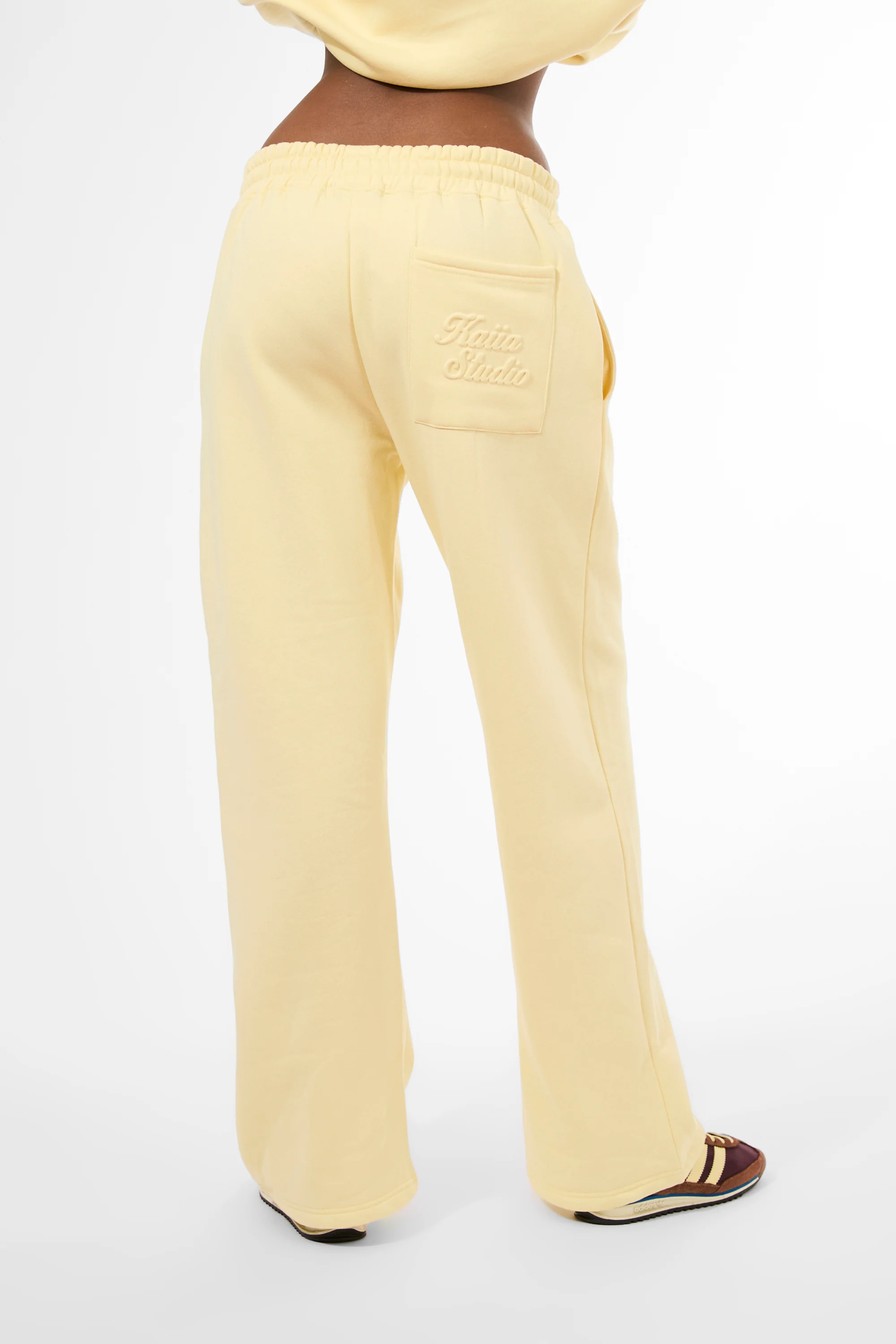 Kaiia Studio Embossed Script Logo Wide Leg Joggers Lemon Sorbet - Image 2