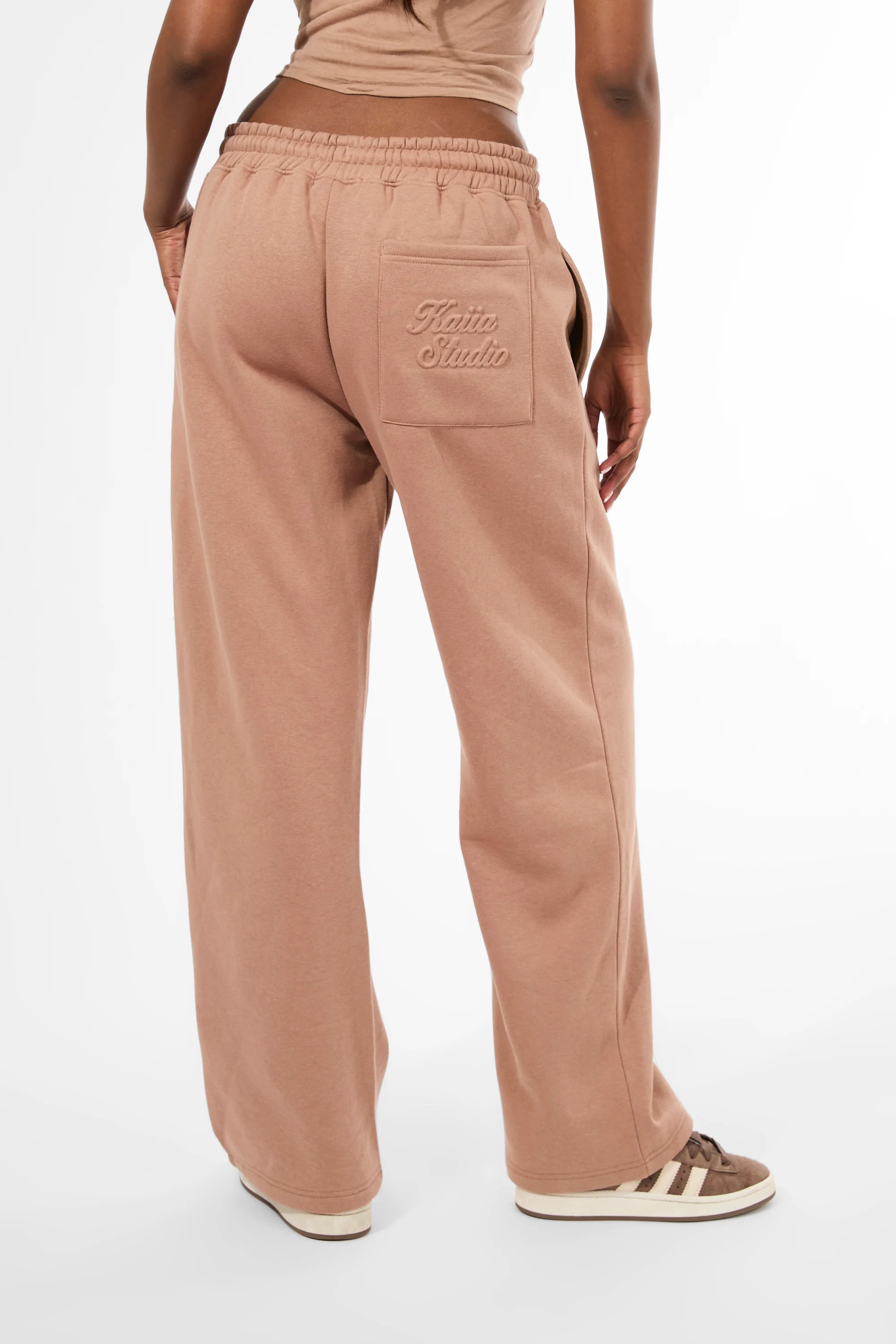 Kaiia Studio Embossed Script Logo Wide Leg Joggers Milk Chocolate - Image 2