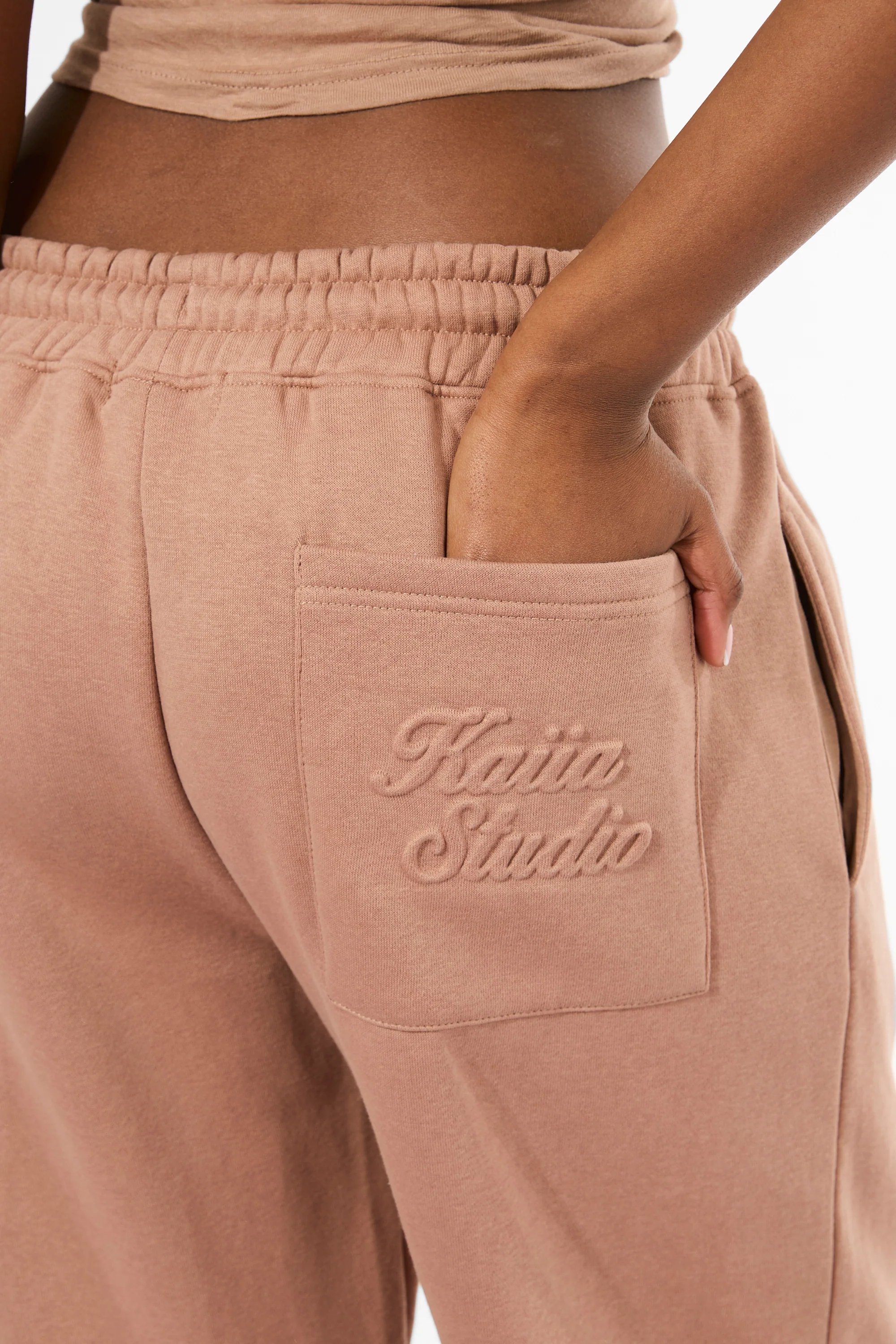 Kaiia Studio Embossed Script Logo Wide Leg Joggers Milk Chocolate - Image 3