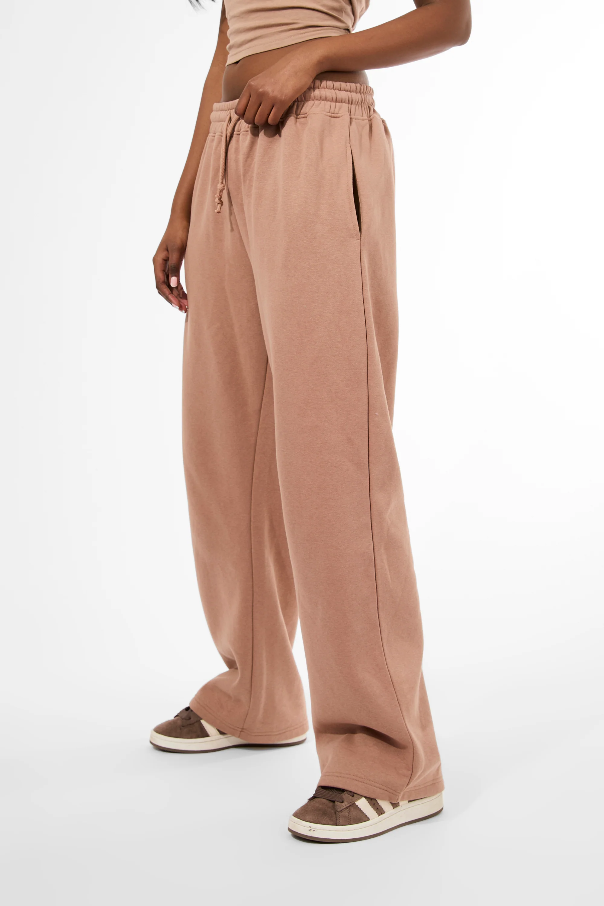 Kaiia Studio Embossed Script Logo Wide Leg Joggers Milk Chocolate - Image 5