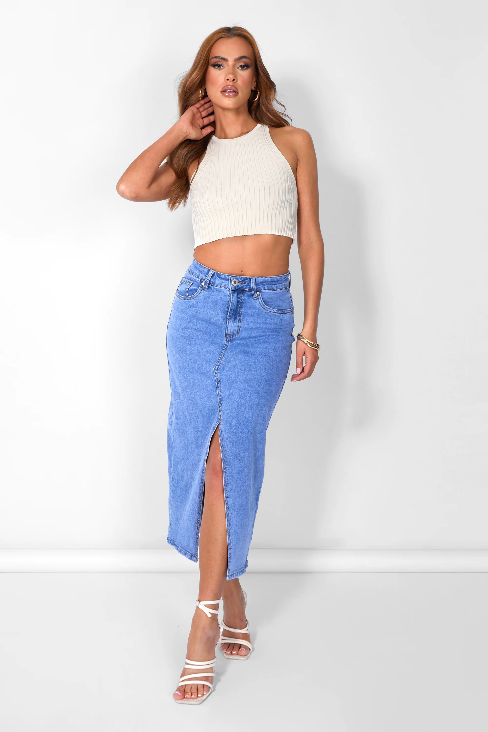 Knitted Ribbed Racer Top White - Image 3