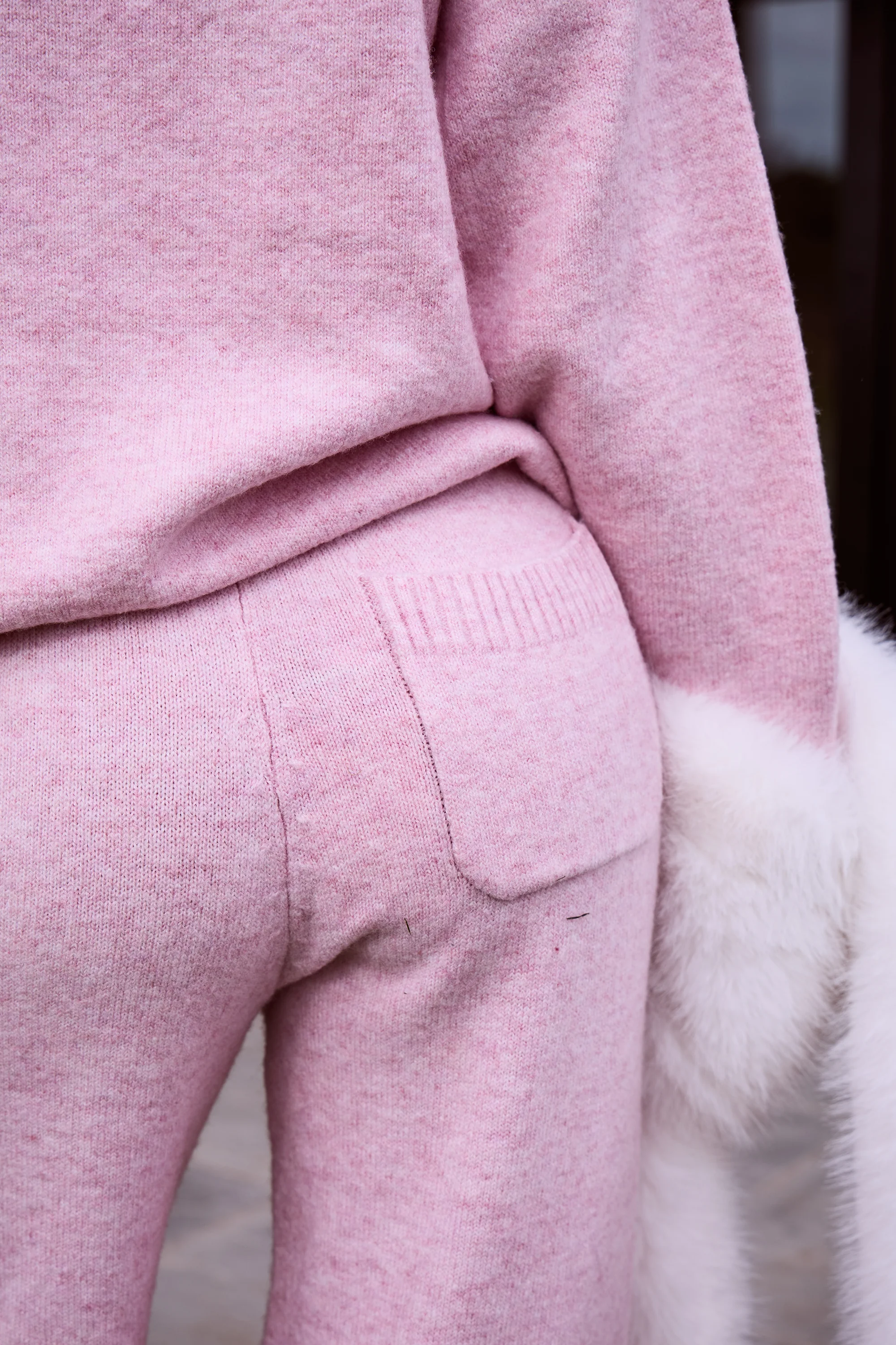 Kaiia Knit Drawstring Wide Leg Trousers Baby Pink - Image 6