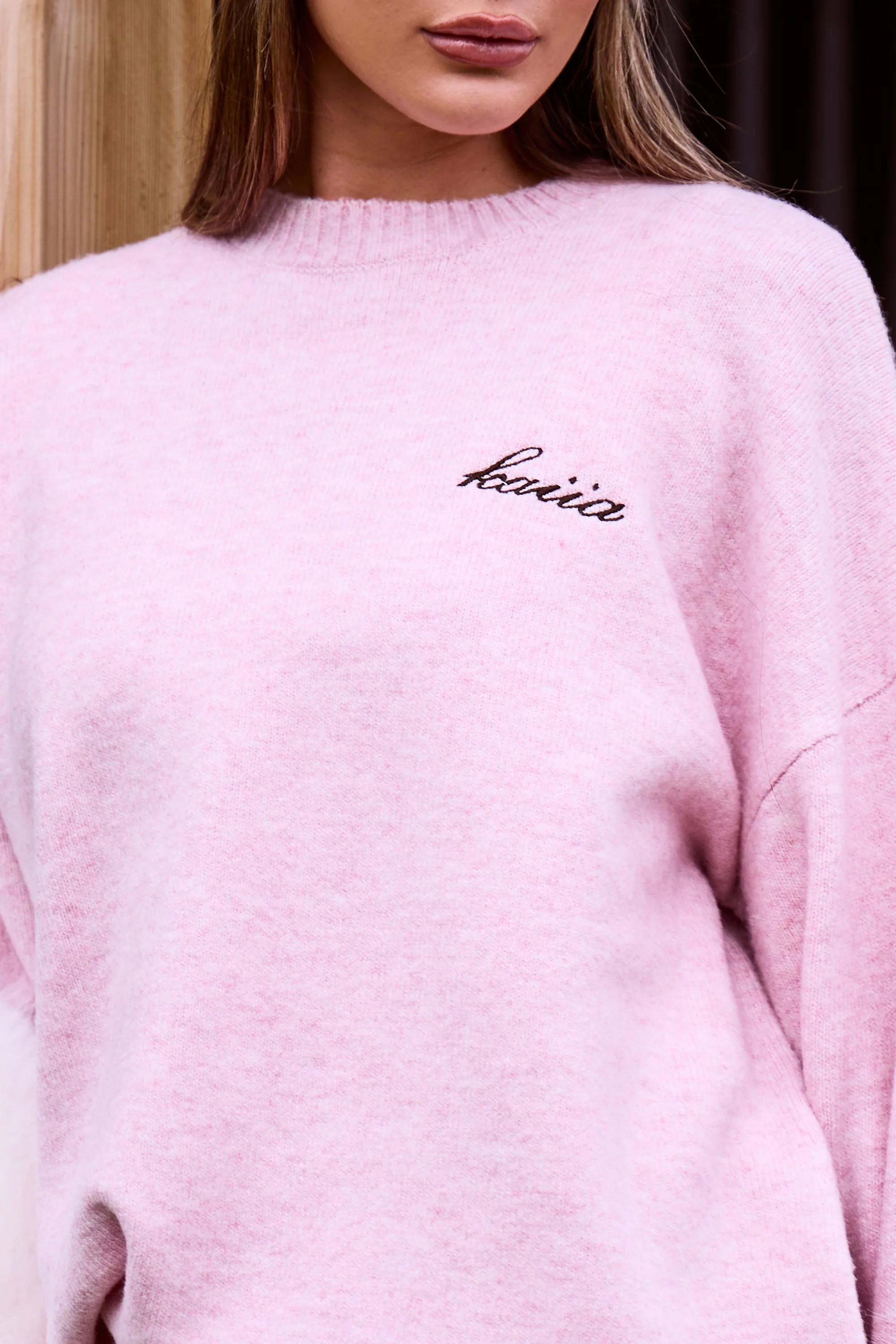 Kaiia Knit Oversized Sweatshirt Baby Pink - Image 6