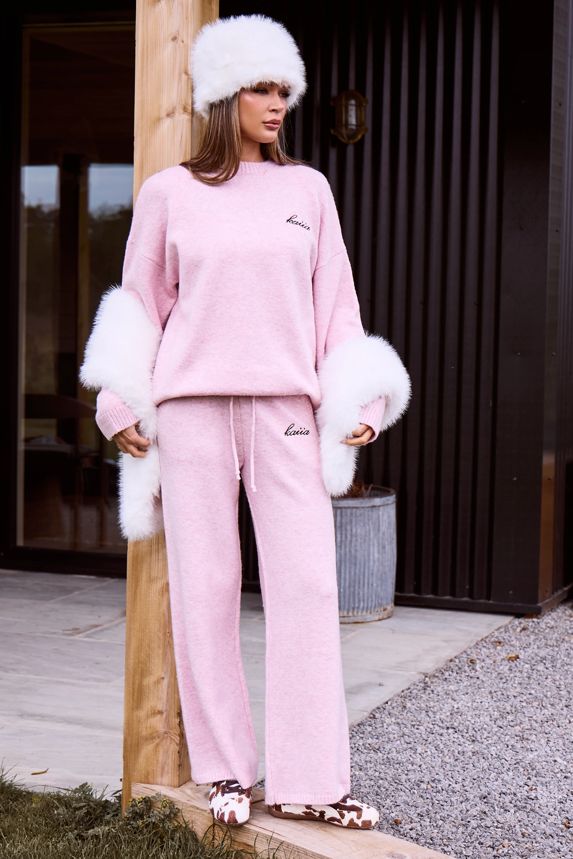 Kaiia Knit Oversized Sweatshirt Baby Pink - Image 7