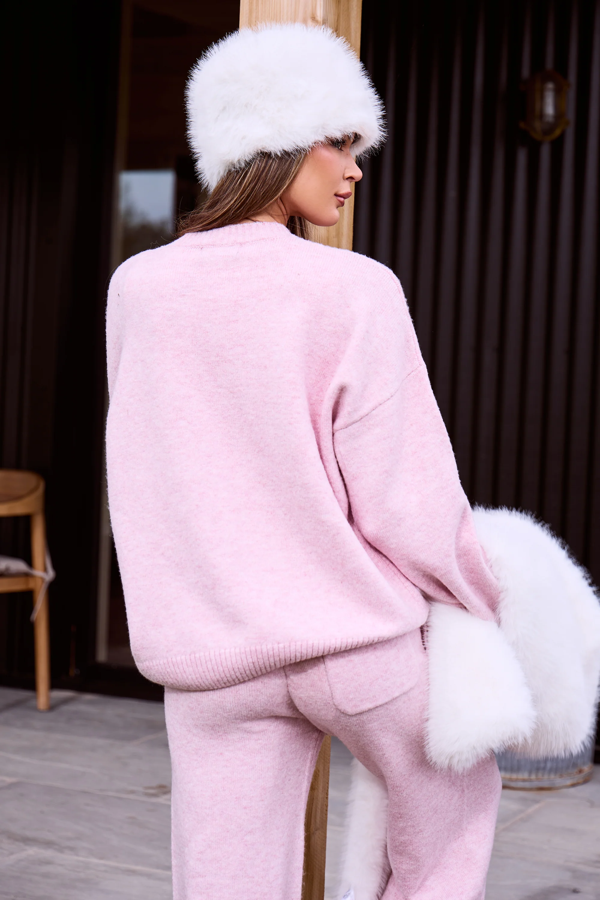 Kaiia Knit Oversized Sweatshirt Baby Pink - Image 8