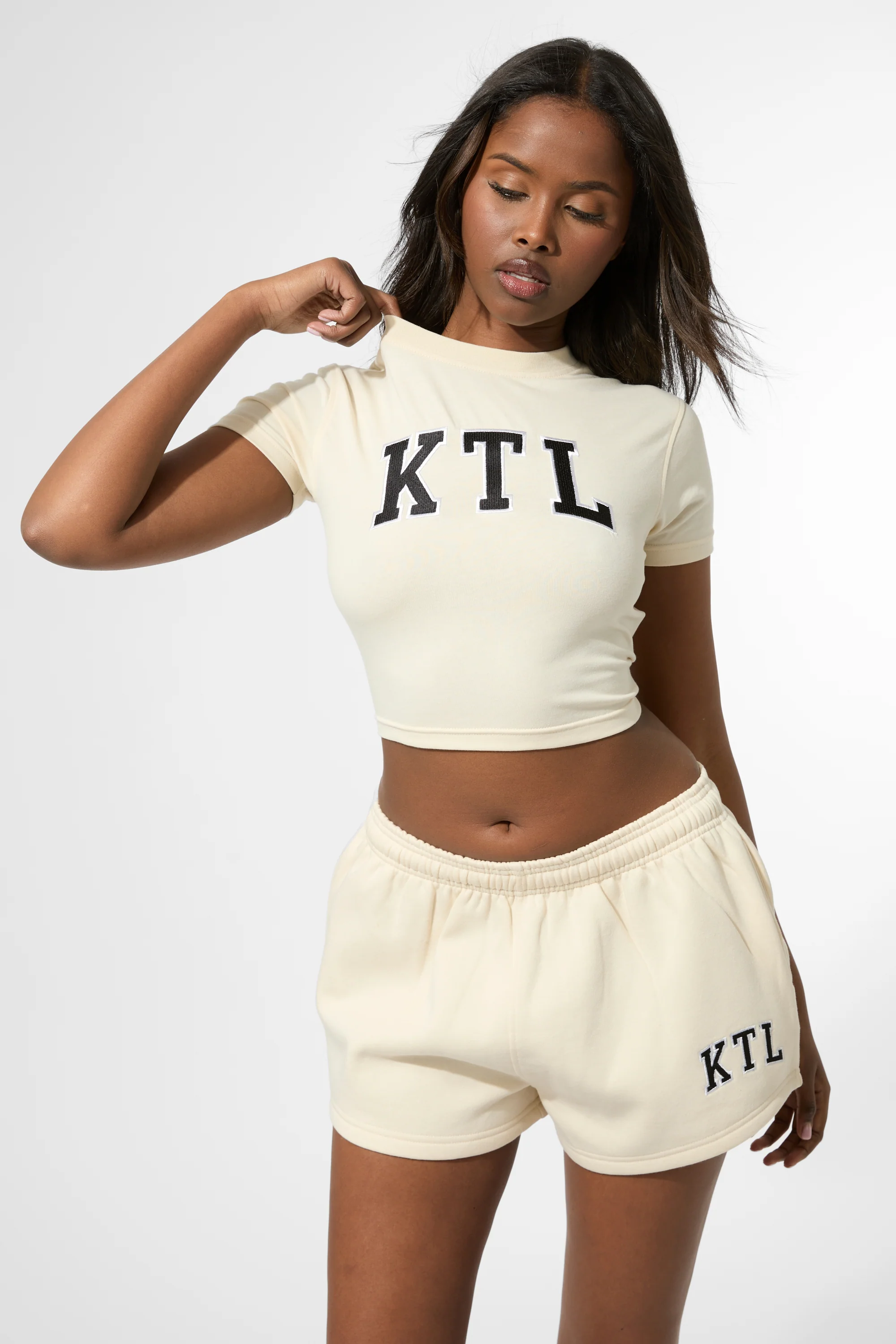 Kaiia KTL Logo Mini Sweat Shorts Buttercream - Image 3