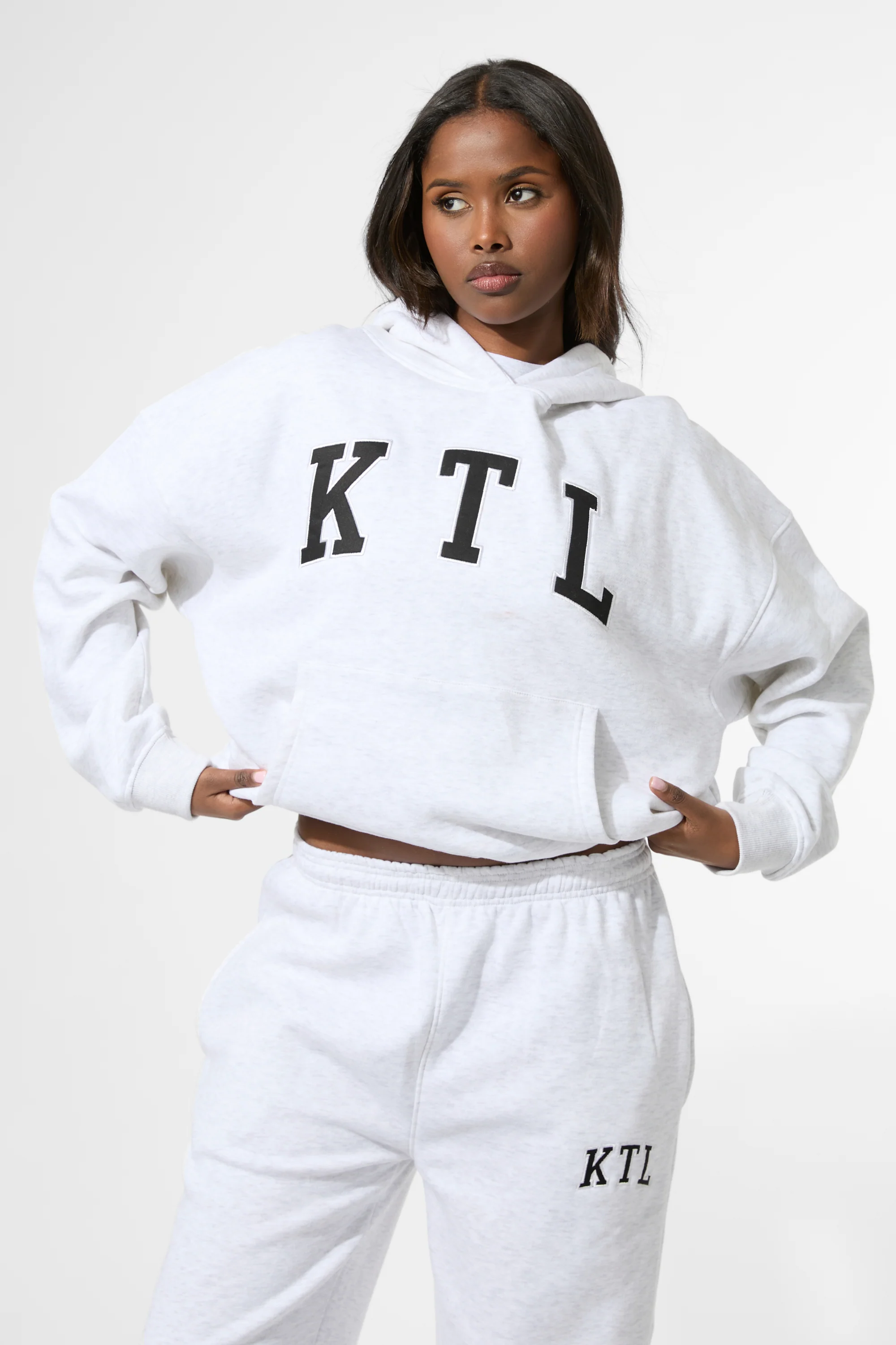 Kaiia KTL Logo Oversized Hoodie Light Grey Marl - Image 4