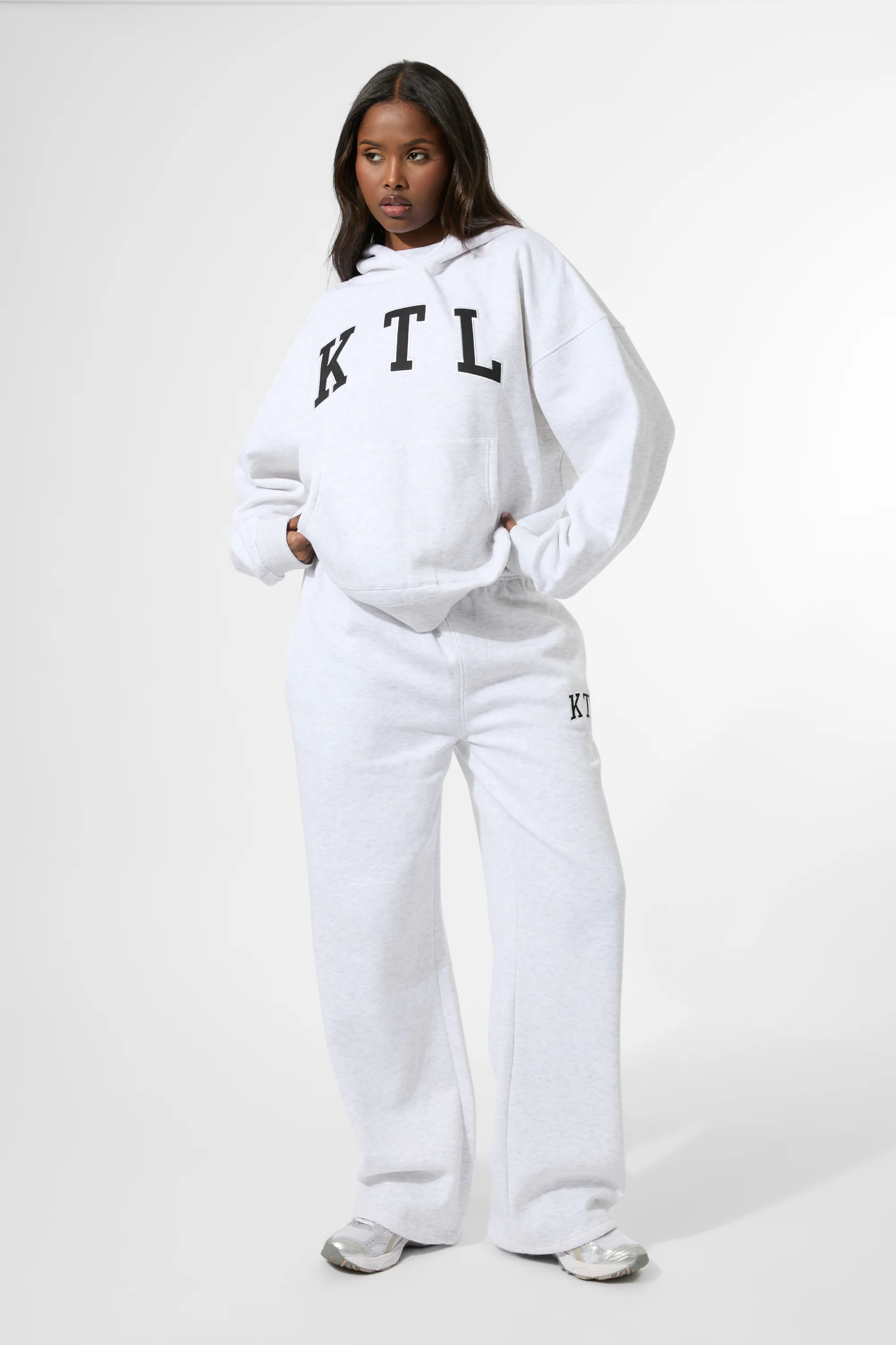 Kaiia KTL Logo Oversized Hoodie Light Grey Marl - Image 5