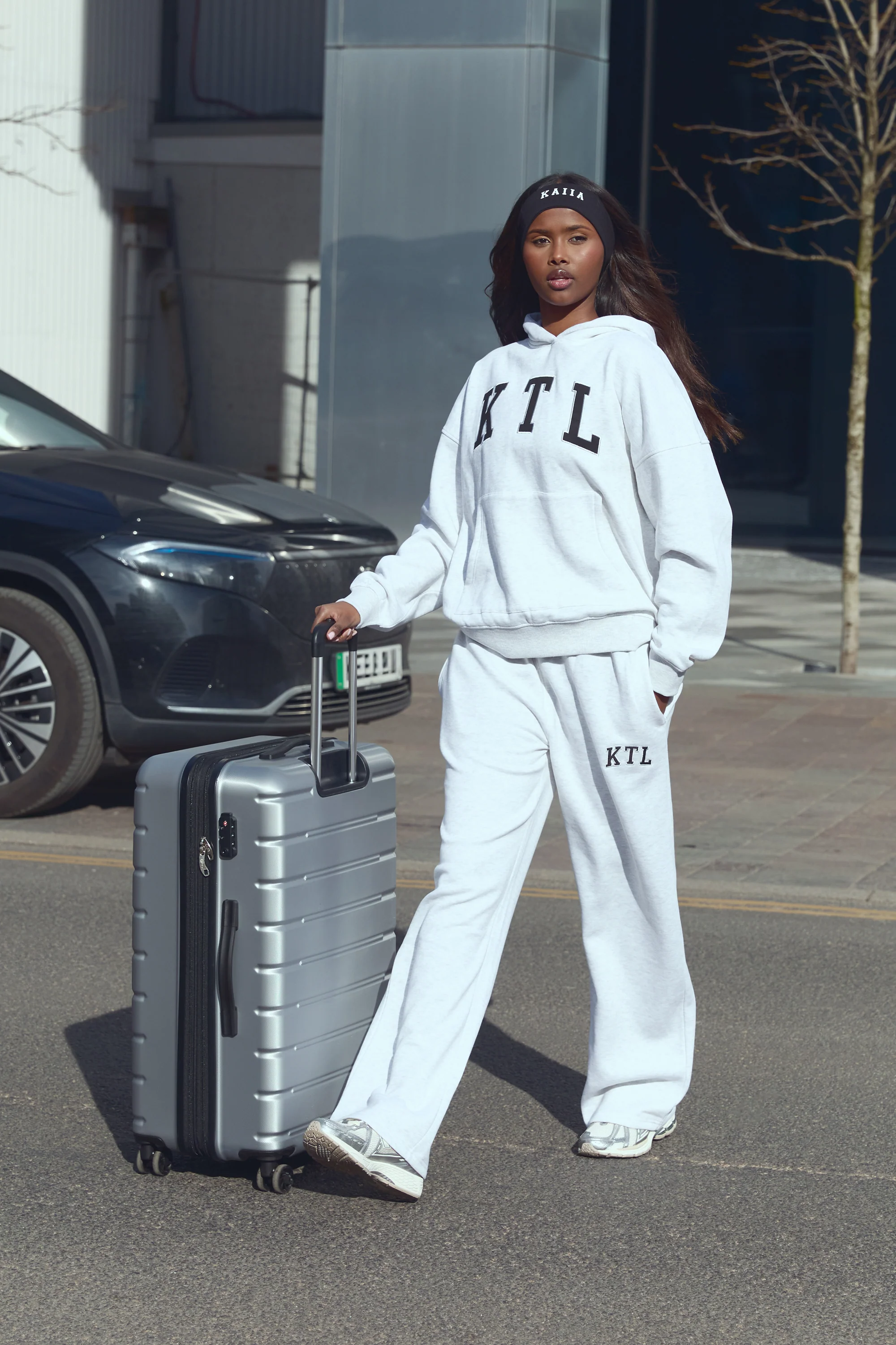 Kaiia KTL Logo Oversized Hoodie Light Grey Marl - Image 6