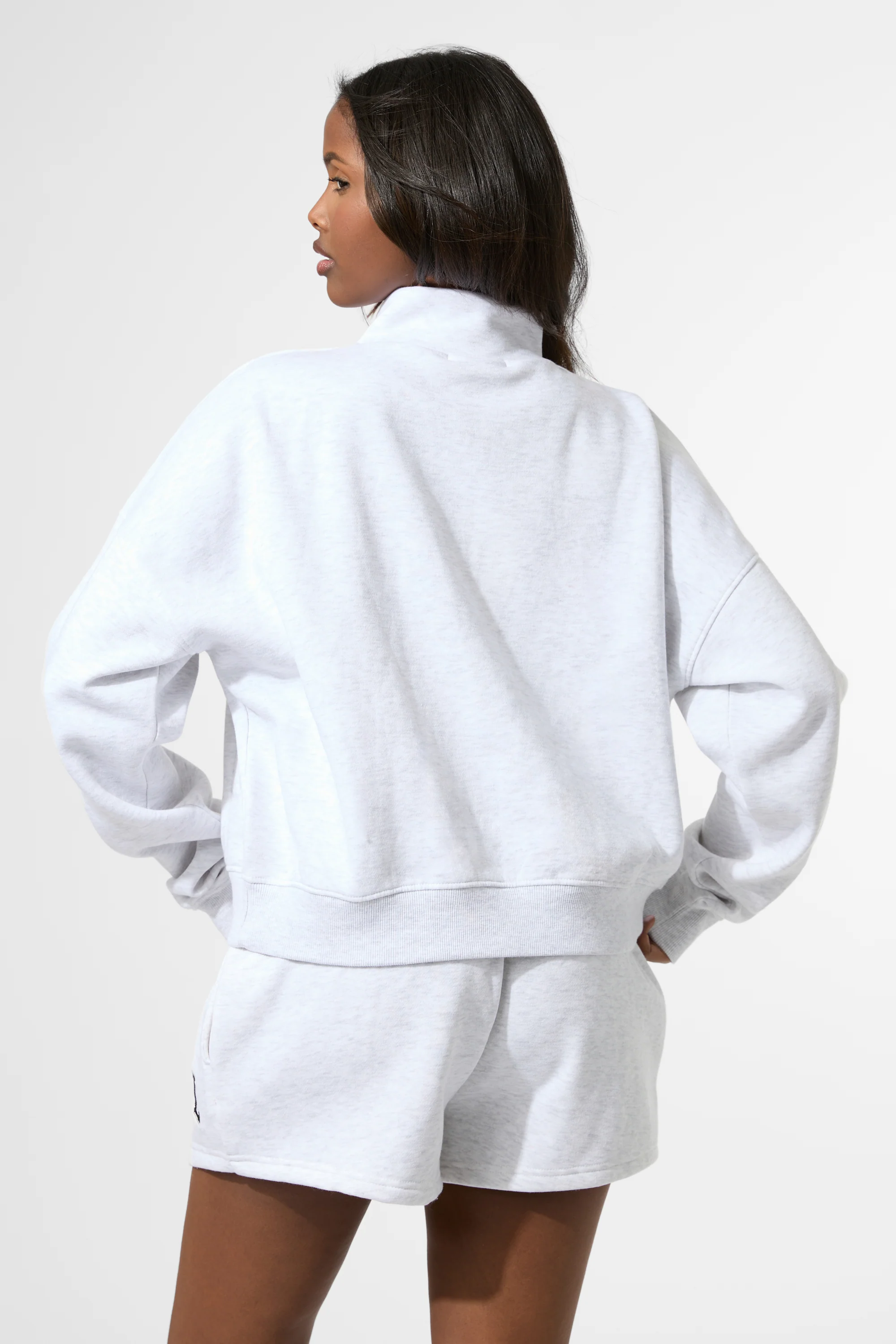 Kaiia KTL Logo Oversized Quarter Zip Sweatshirt Light Grey Marl - Image 4