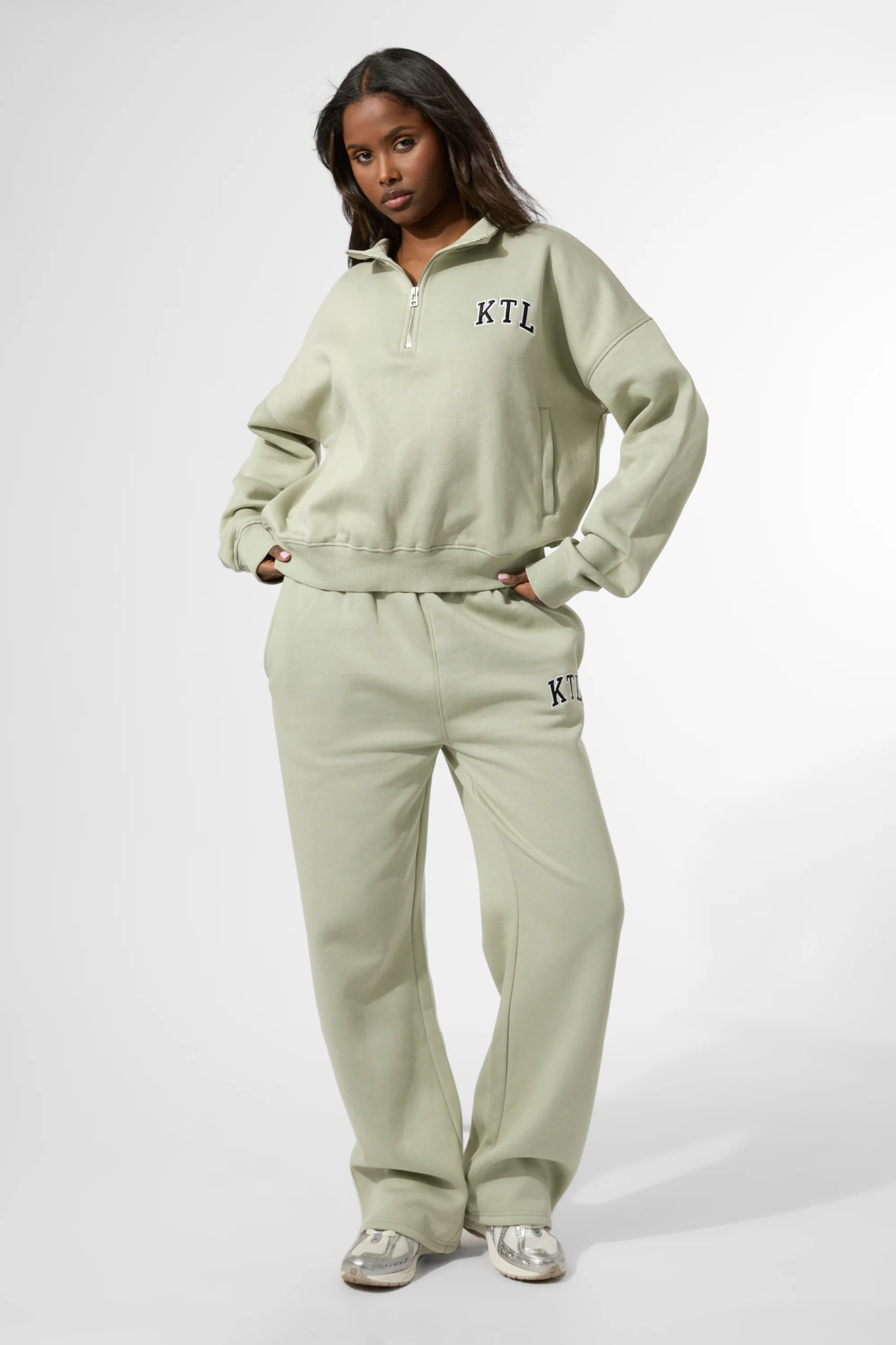 Kaiia KTL Logo Oversized Quarter Zip Sweatshirt Sage - Image 3