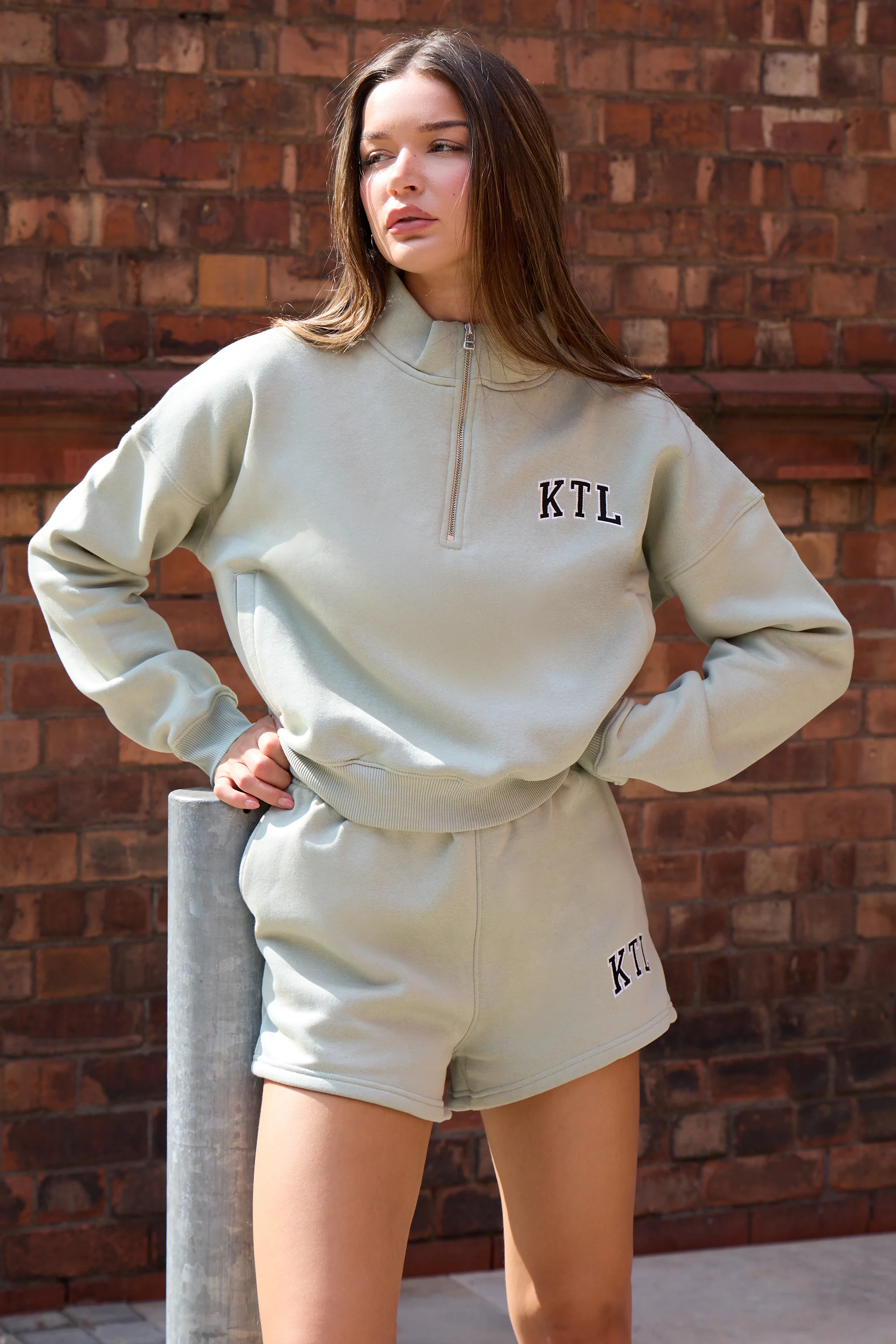 Kaiia KTL Logo Oversized Quarter Zip Sweatshirt Sage - Image 6