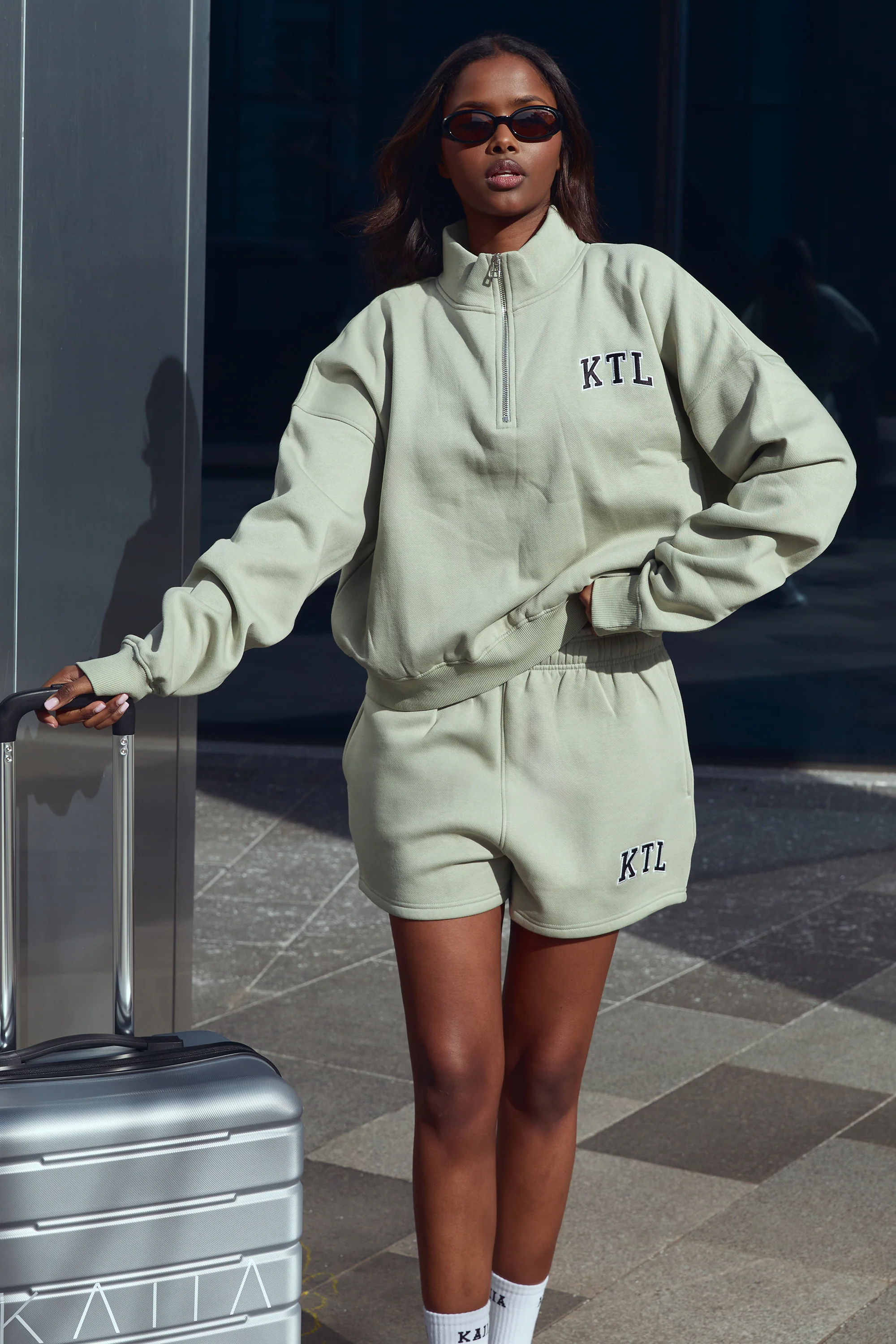 Kaiia KTL Logo Oversized Quarter Zip Sweatshirt Sage - Image 9
