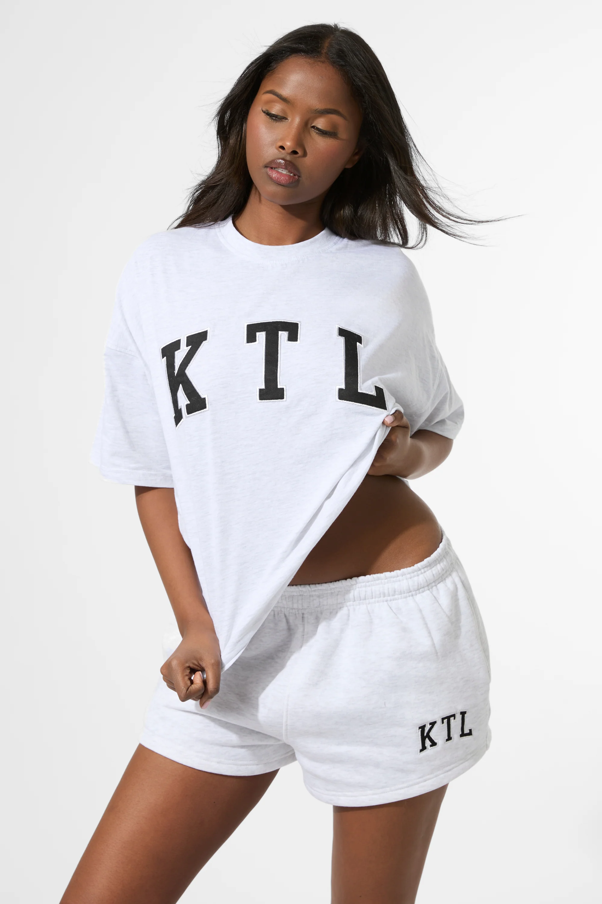 Kaiia KTL Logo Oversized T-Shirt Light Grey Marl - Image 4