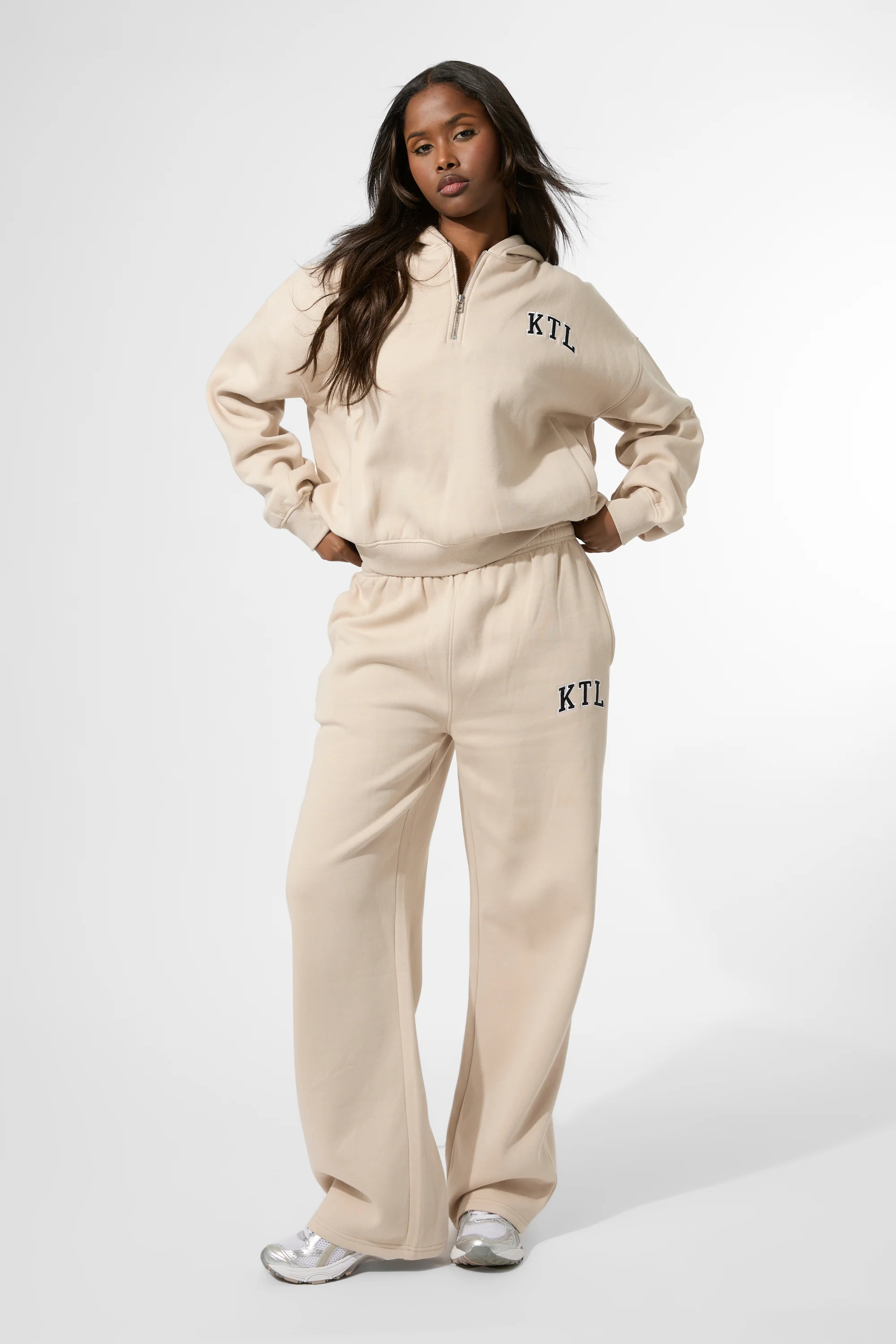 Kaiia KTL Logo Oversized Zip Up Hoodie Truffle - Image 4