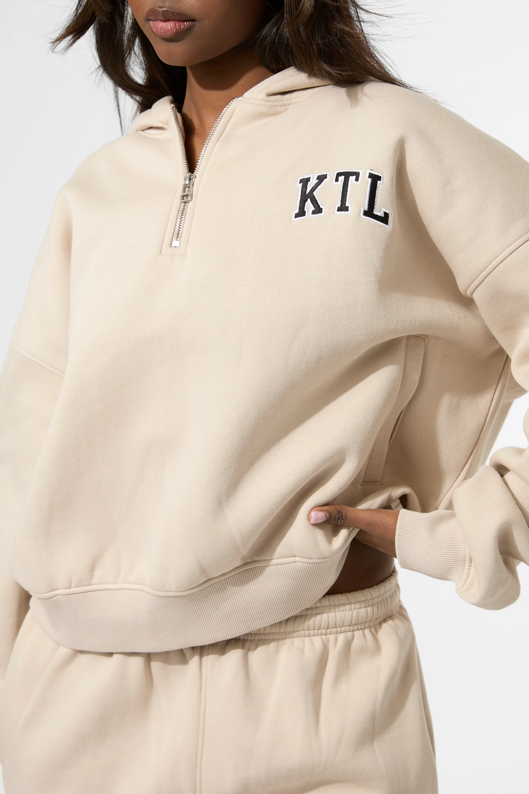 Kaiia KTL Logo Oversized Zip Up Hoodie Truffle - Image 5