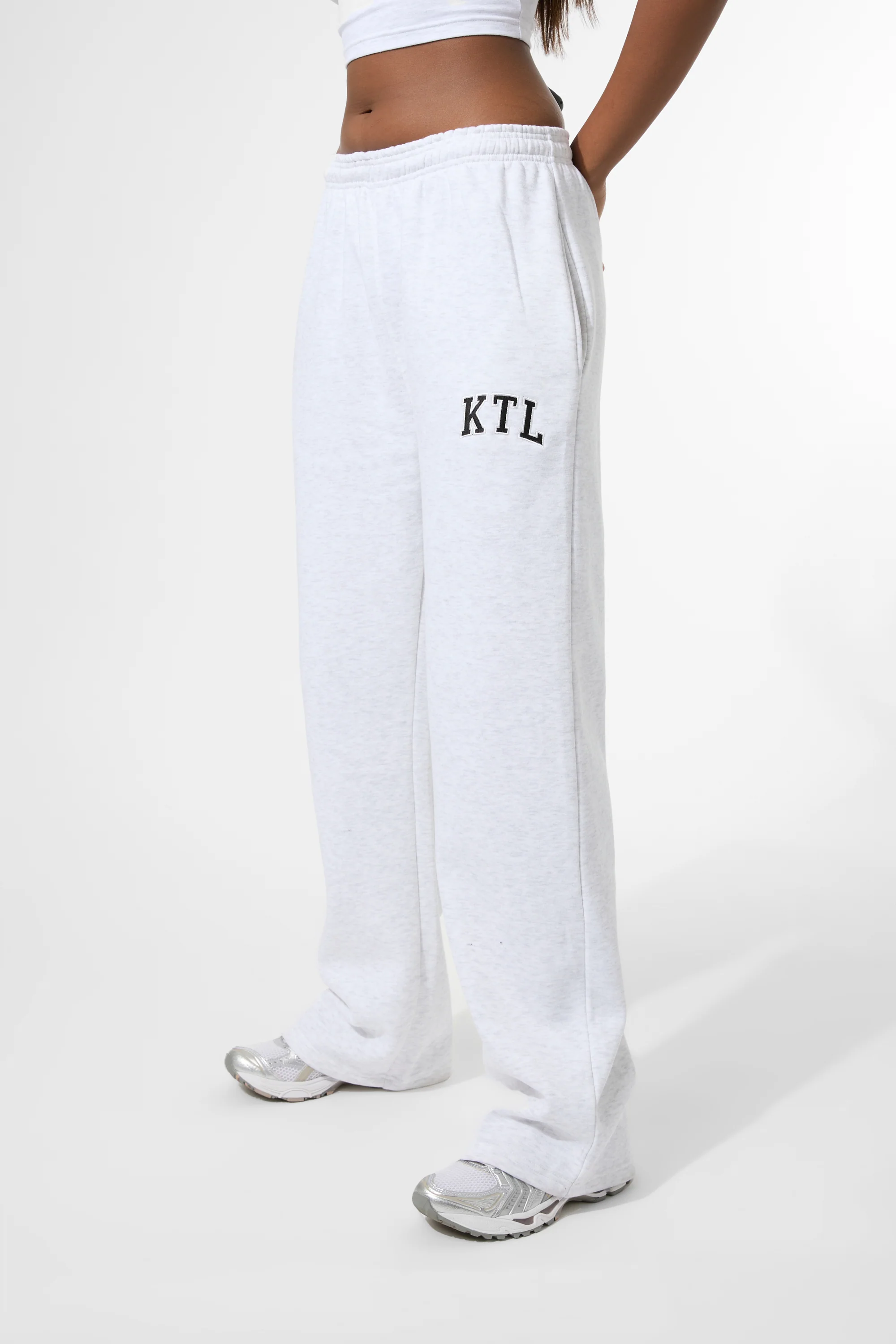 Kaiia KTL Logo Wide Leg Joggers Light Grey Marl - Image 2