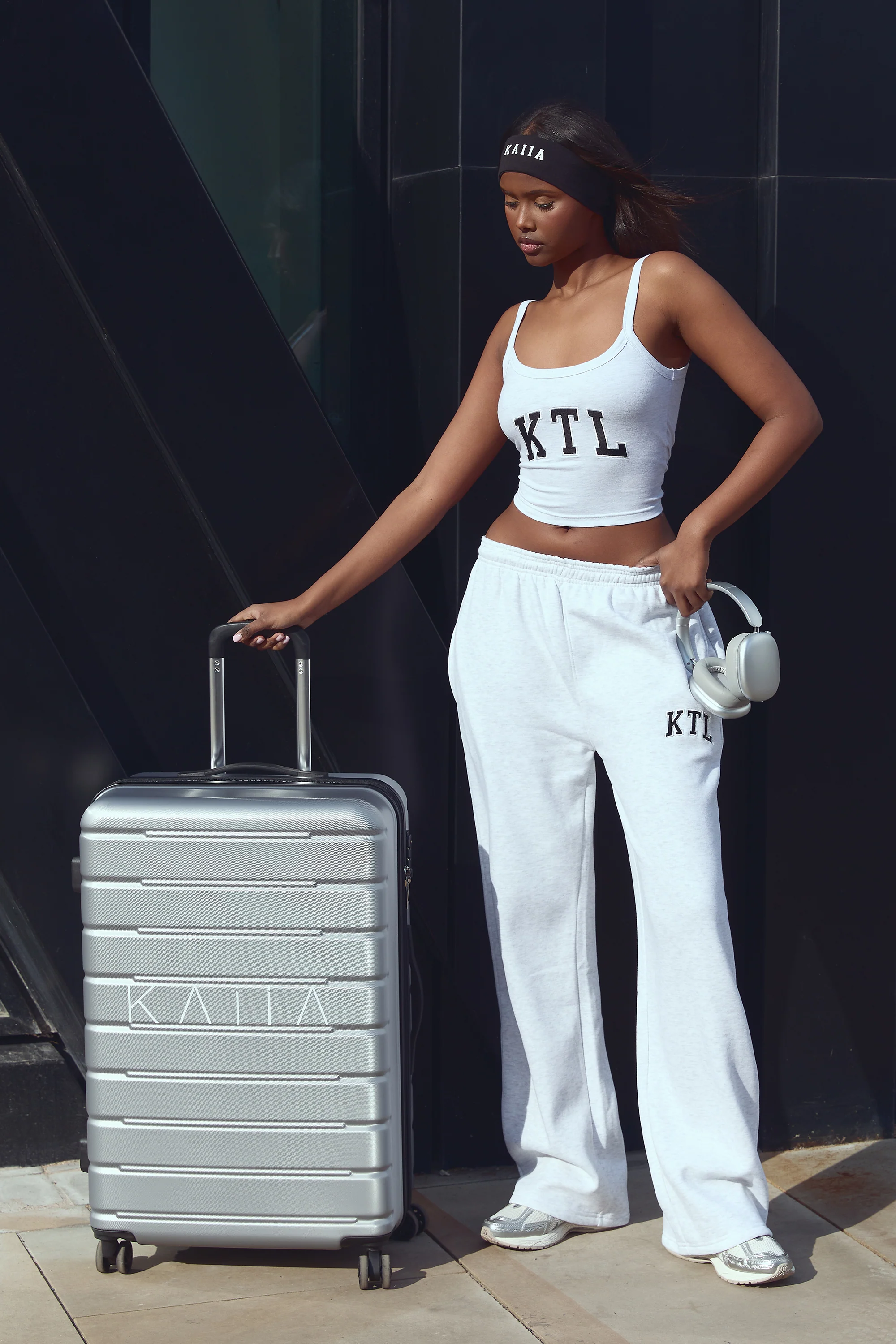 Kaiia KTL Logo Wide Leg Joggers Light Grey Marl - Image 5