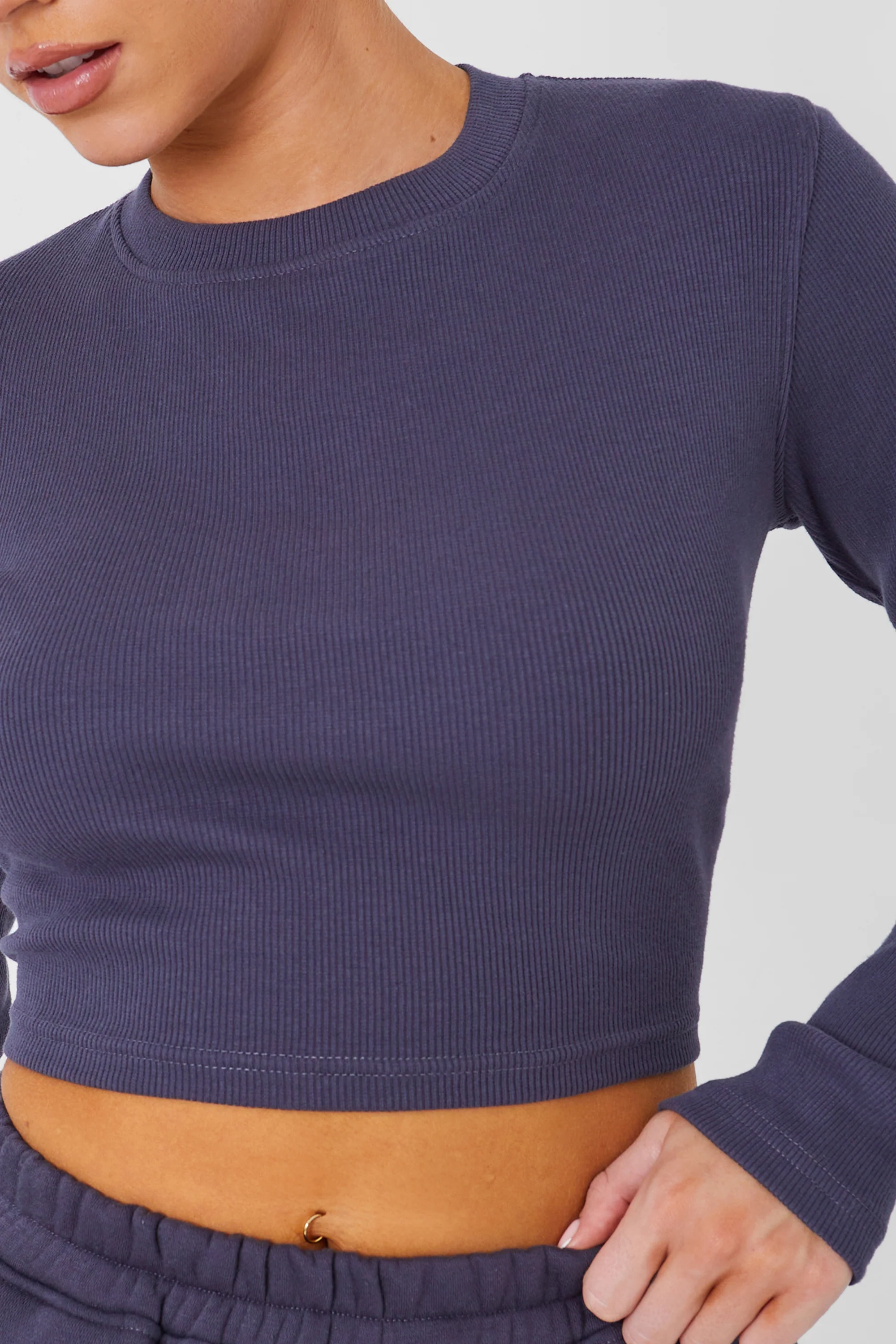 Long Sleeve Ribbed Top Dark Grey - Image 4