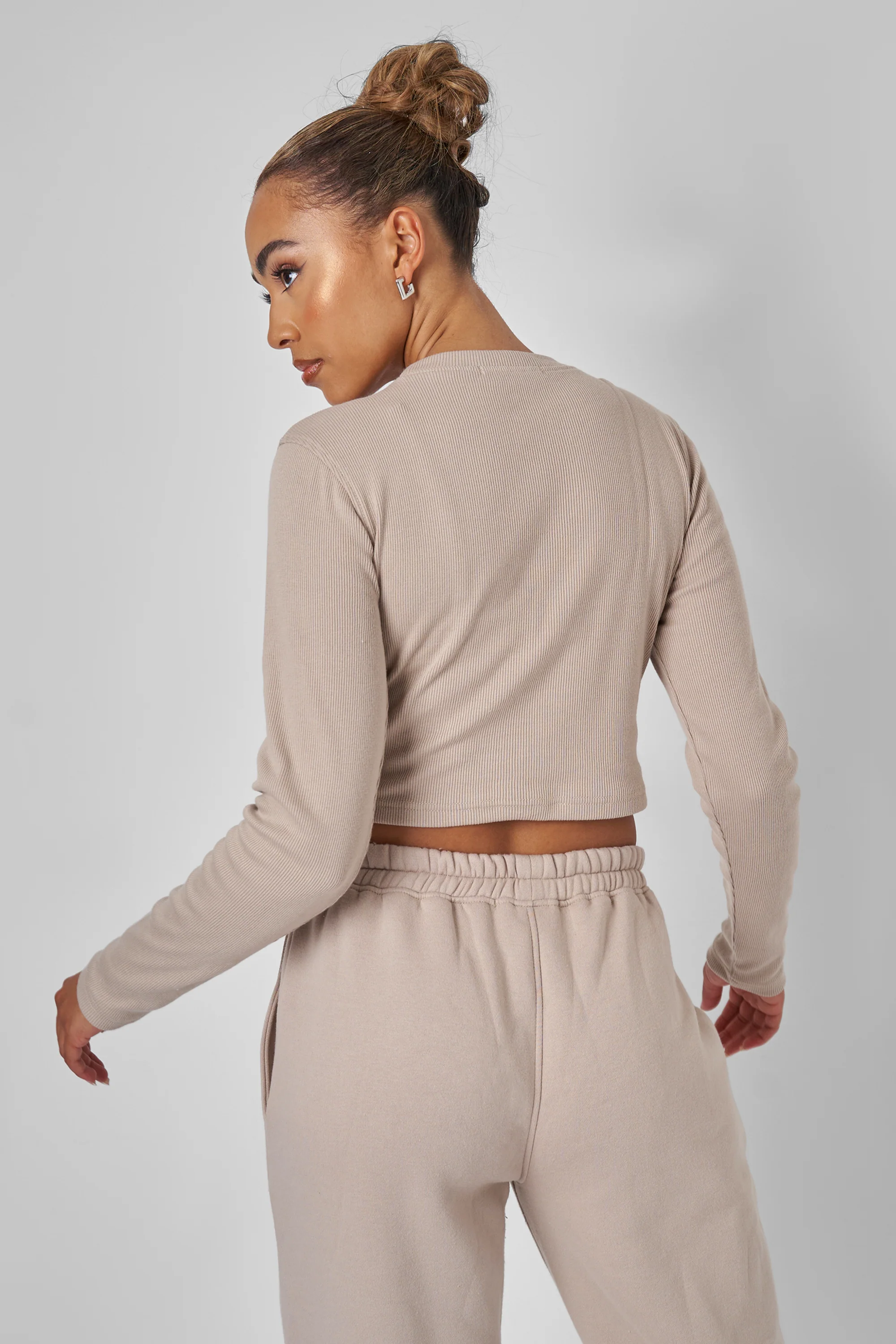 Long Sleeve Ribbed Top Stone - Image 2