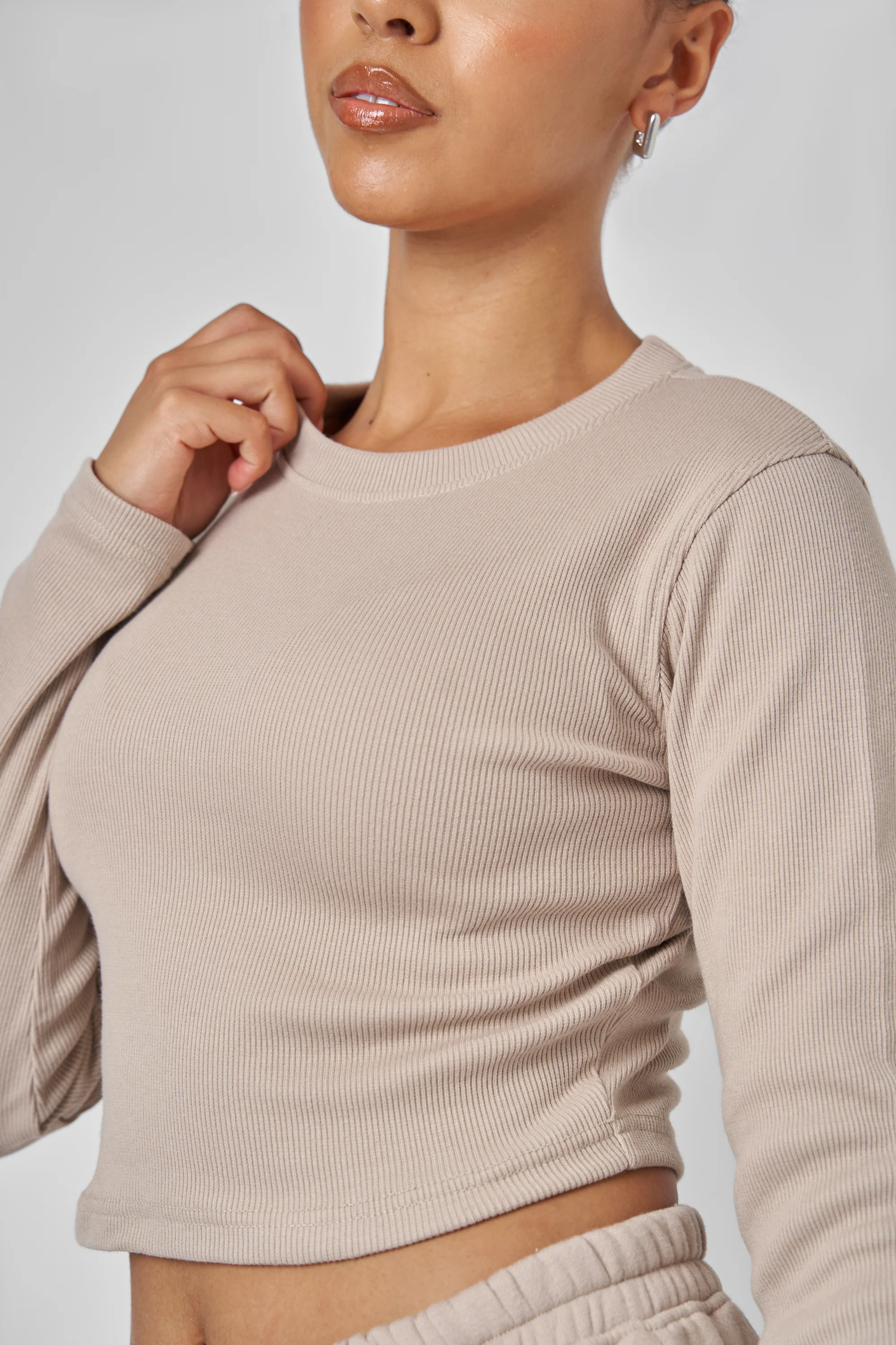 Long Sleeve Ribbed Top Stone - Image 3