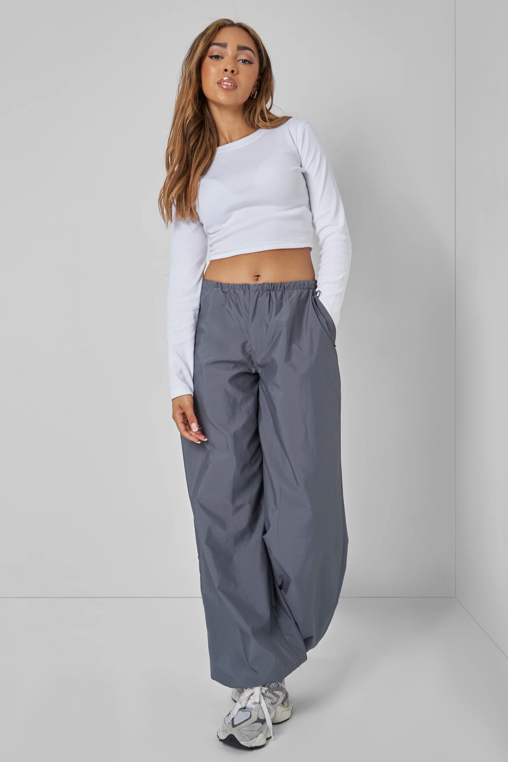 Long Sleeve Ribbed Top White - Image 3