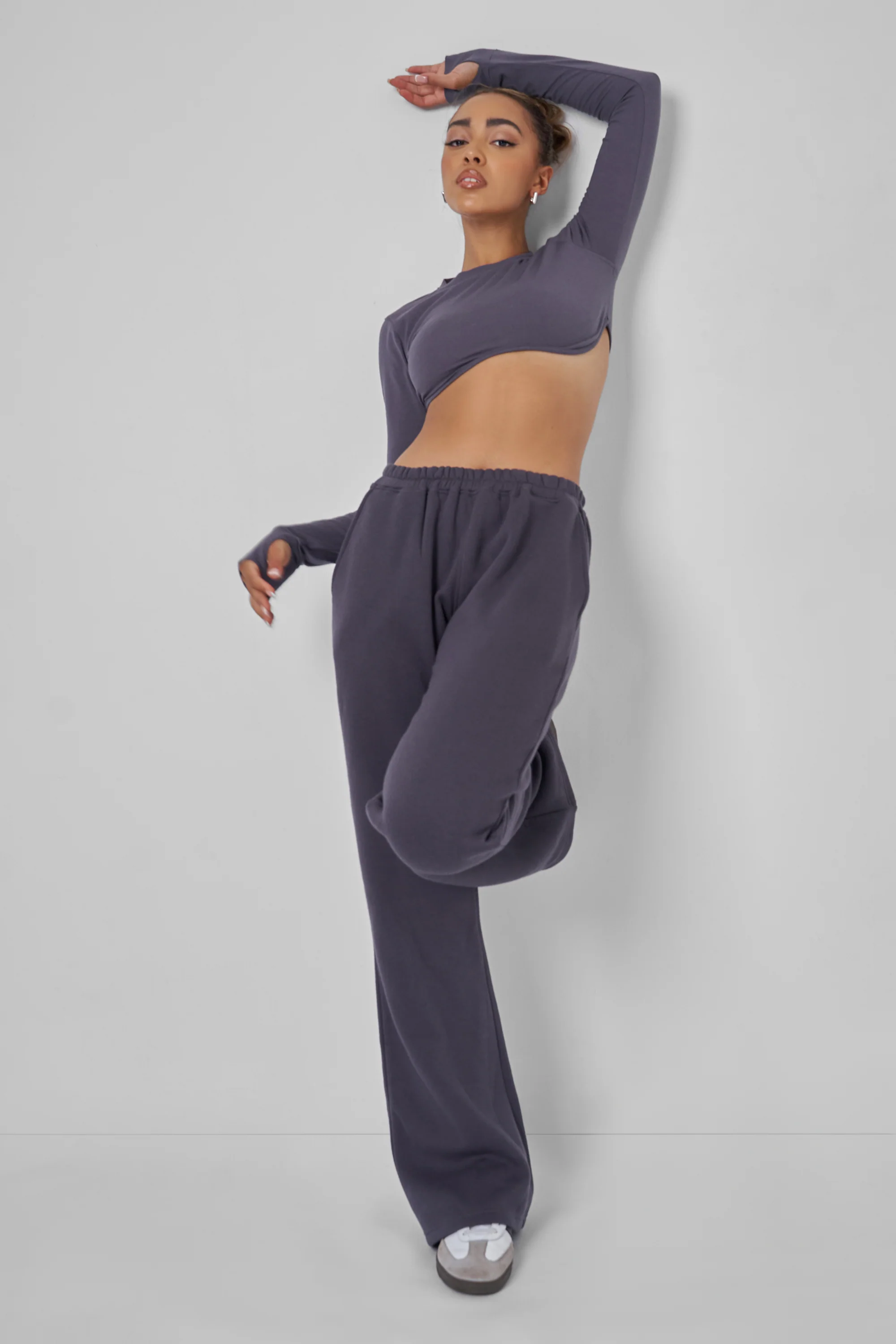 Long Sleeve Underbust Crop Top Dark Grey - Image 5