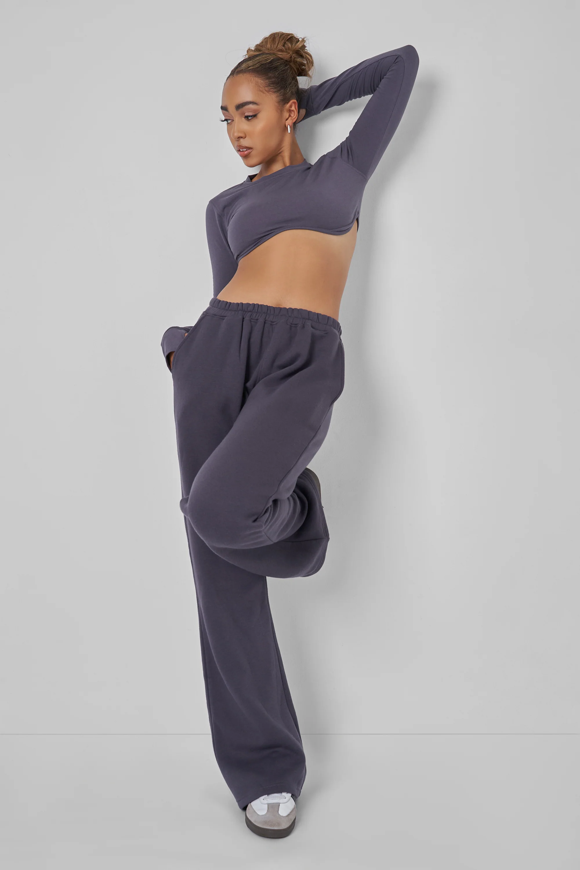 Long Sleeve Underbust Crop Top Dark Grey - Image 7