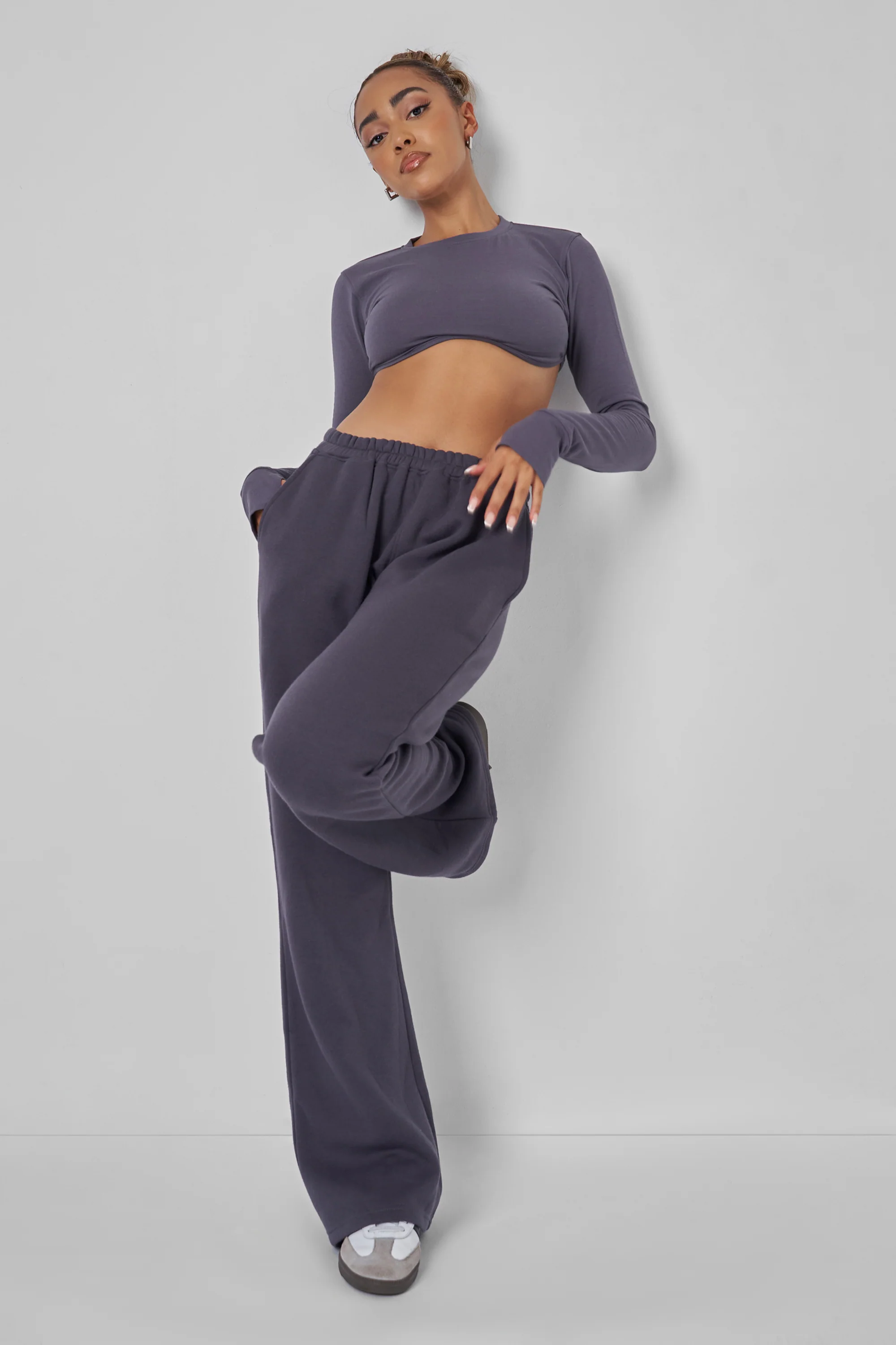 Long Sleeve Underbust Crop Top Dark Grey - Image 8