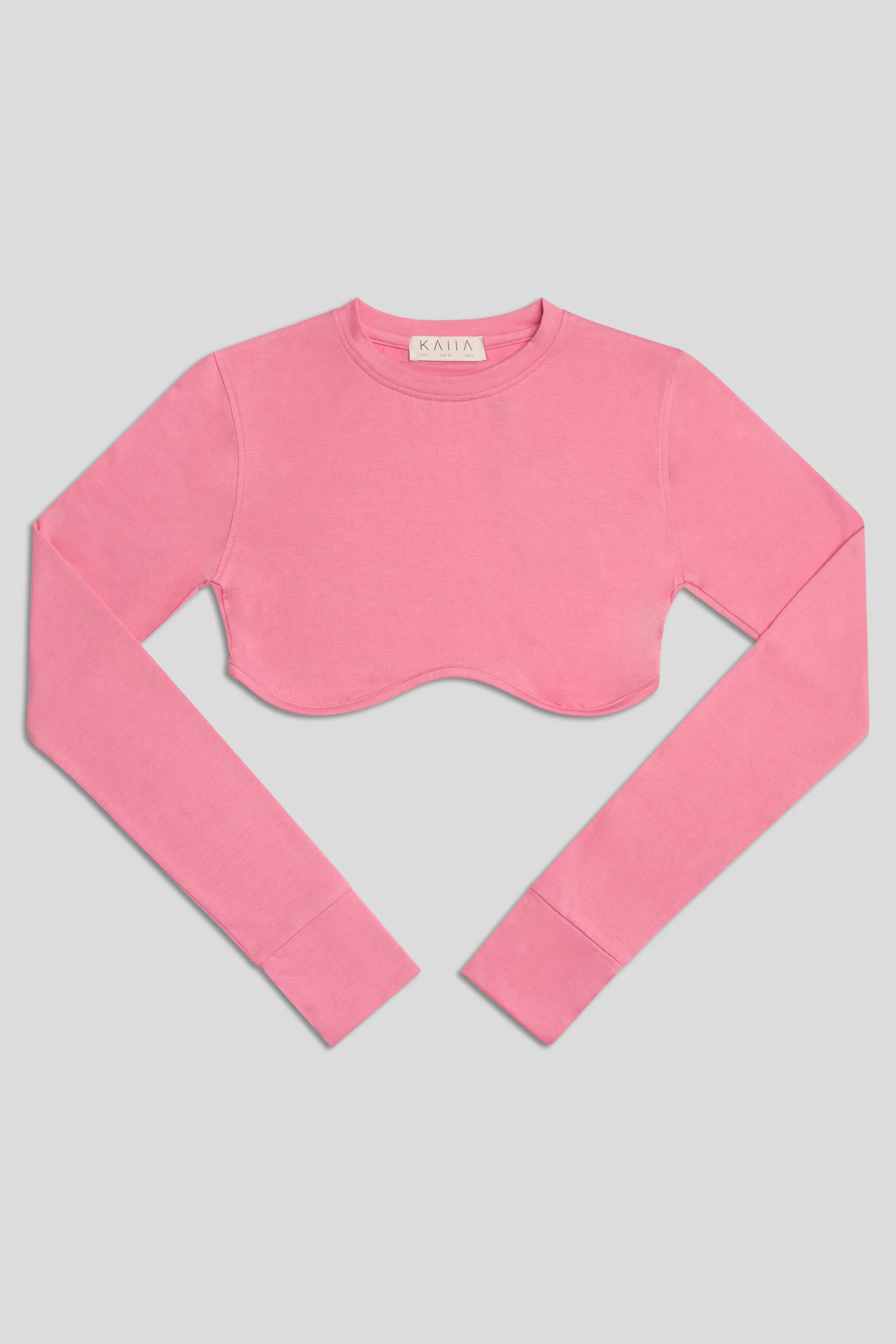 LONG SLEEVE UNDERBUST CROP TOP PINK - Image 5