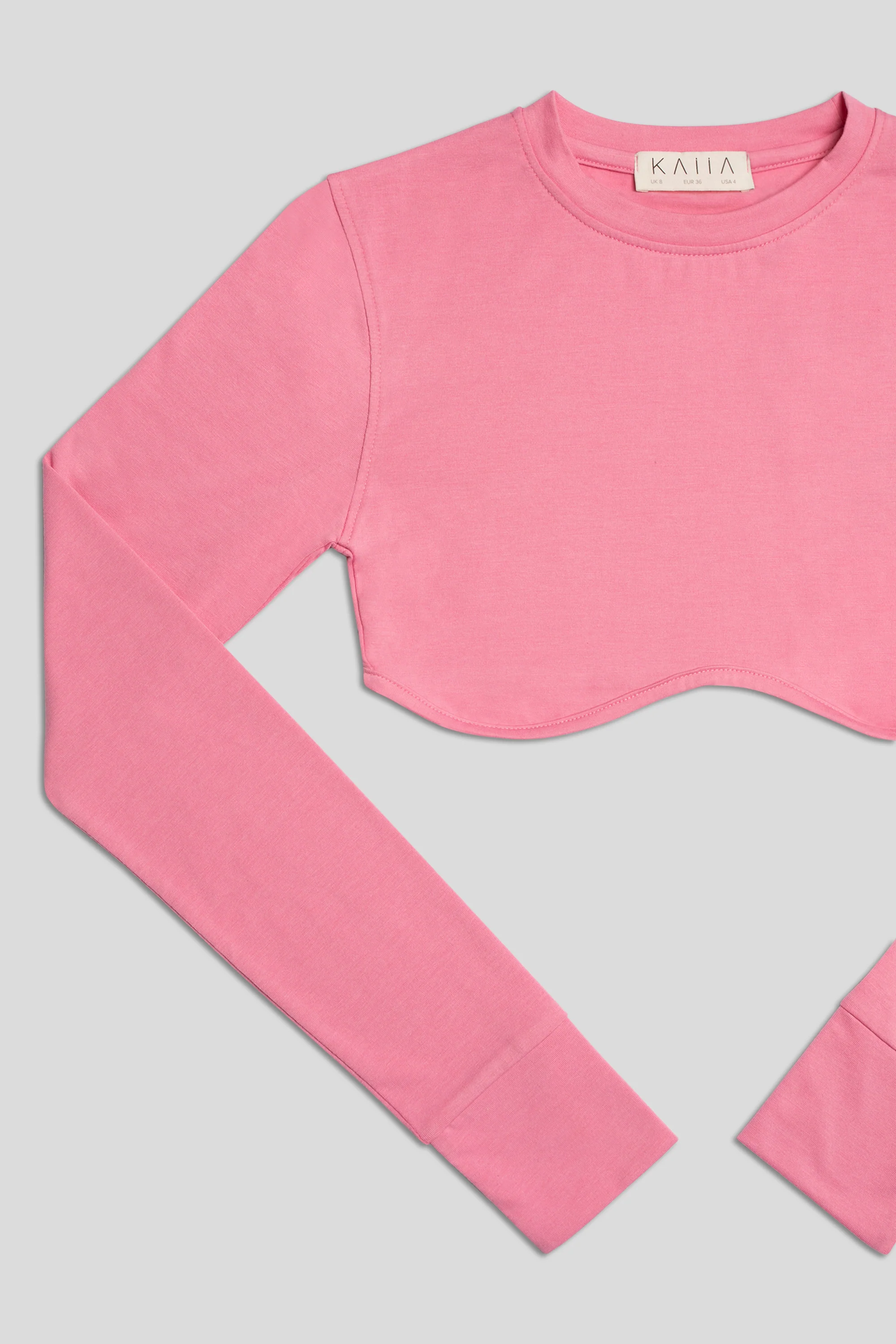 LONG SLEEVE UNDERBUST CROP TOP PINK - Image 6
