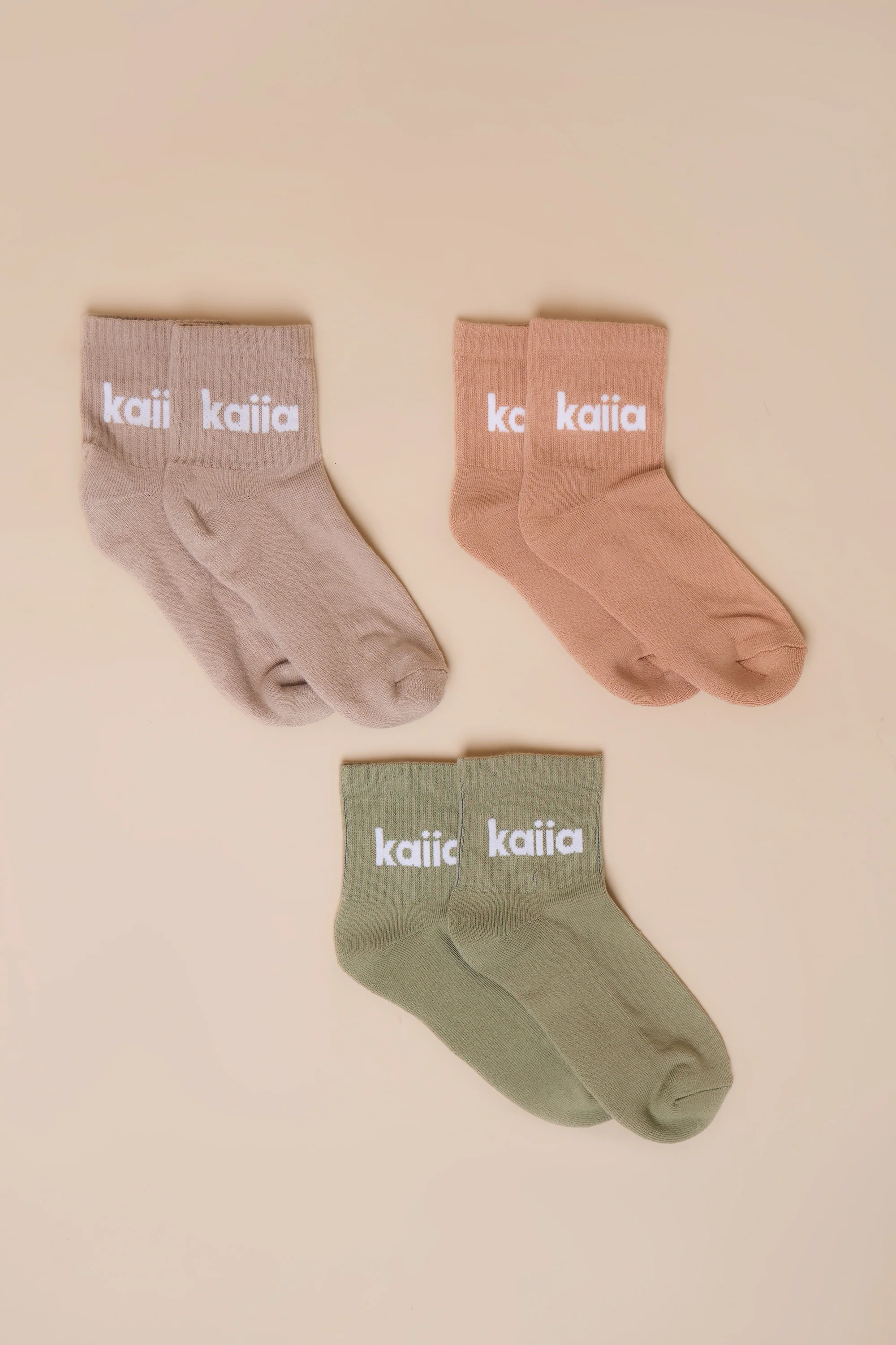 Pack of Three Kaiia Logo Socks Chalk, Eucalyptus & Clay Pink