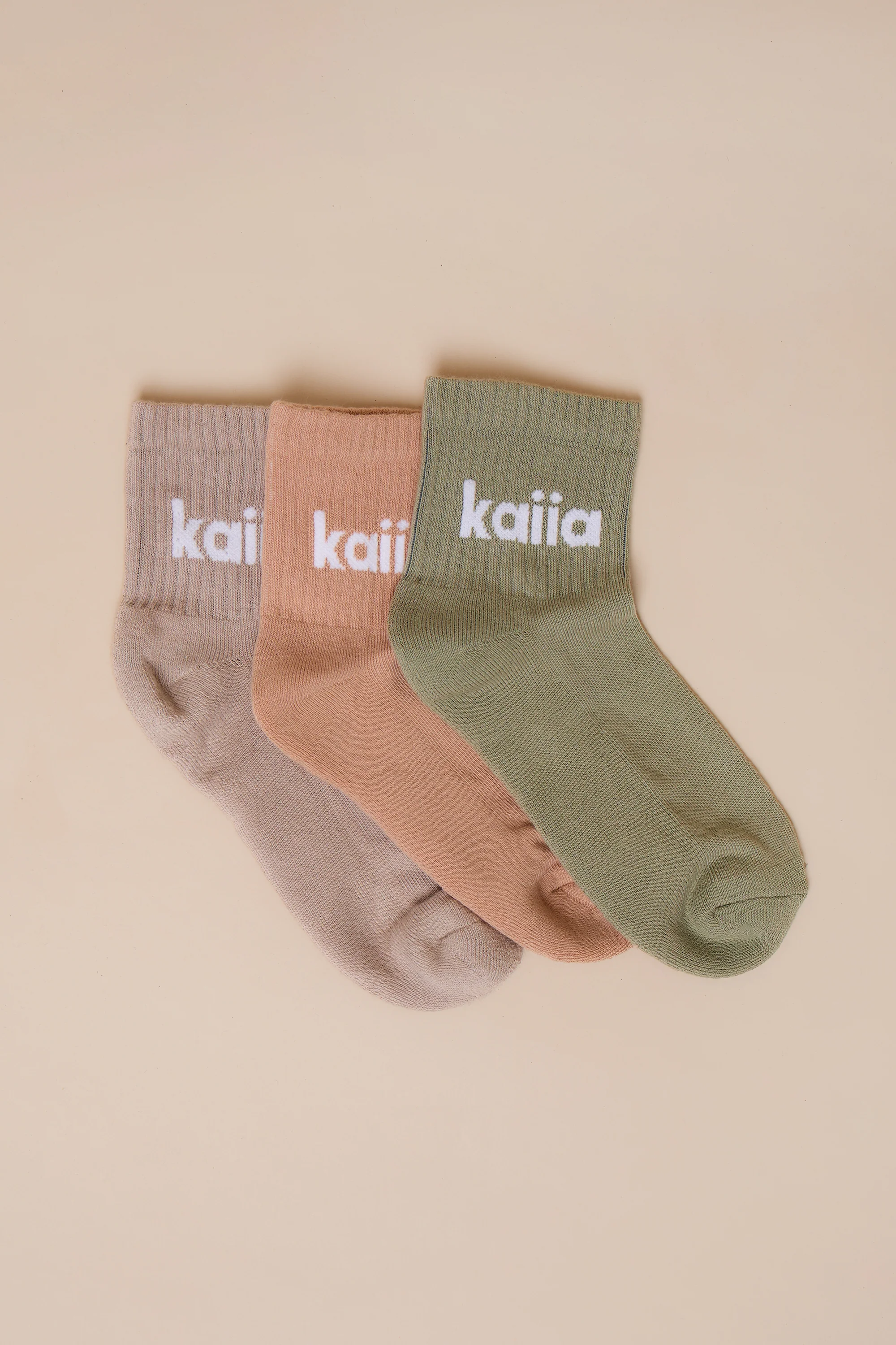 Pack of Three Kaiia Logo Socks Chalk, Eucalyptus & Clay Pink - Image 2