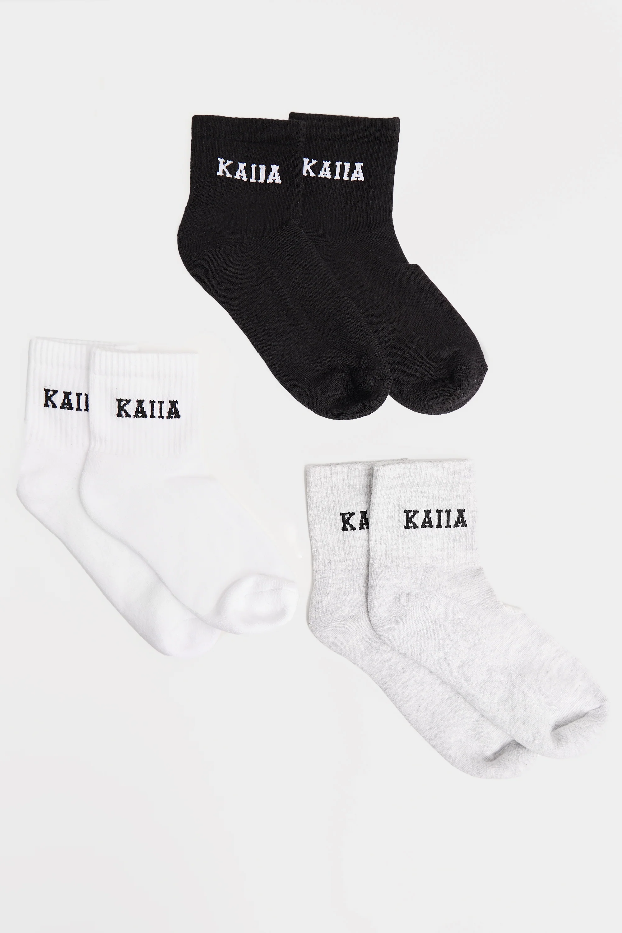 Pack of Three Kaiia Logo Socks White, Grey Marl & Black