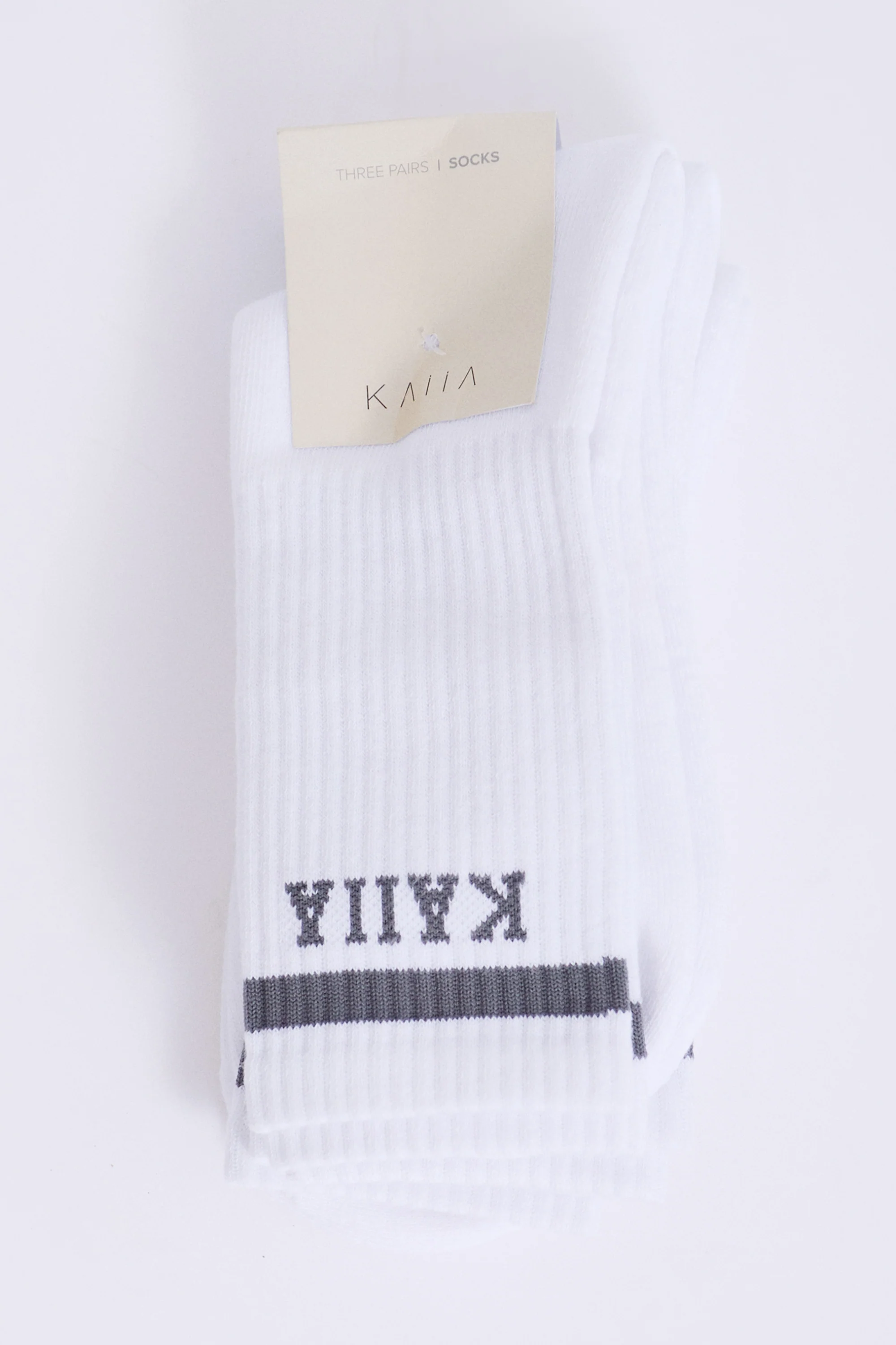 Pack of Three Kaiia Logo Sport Stripe Longline Socks White & Grey - Image 3