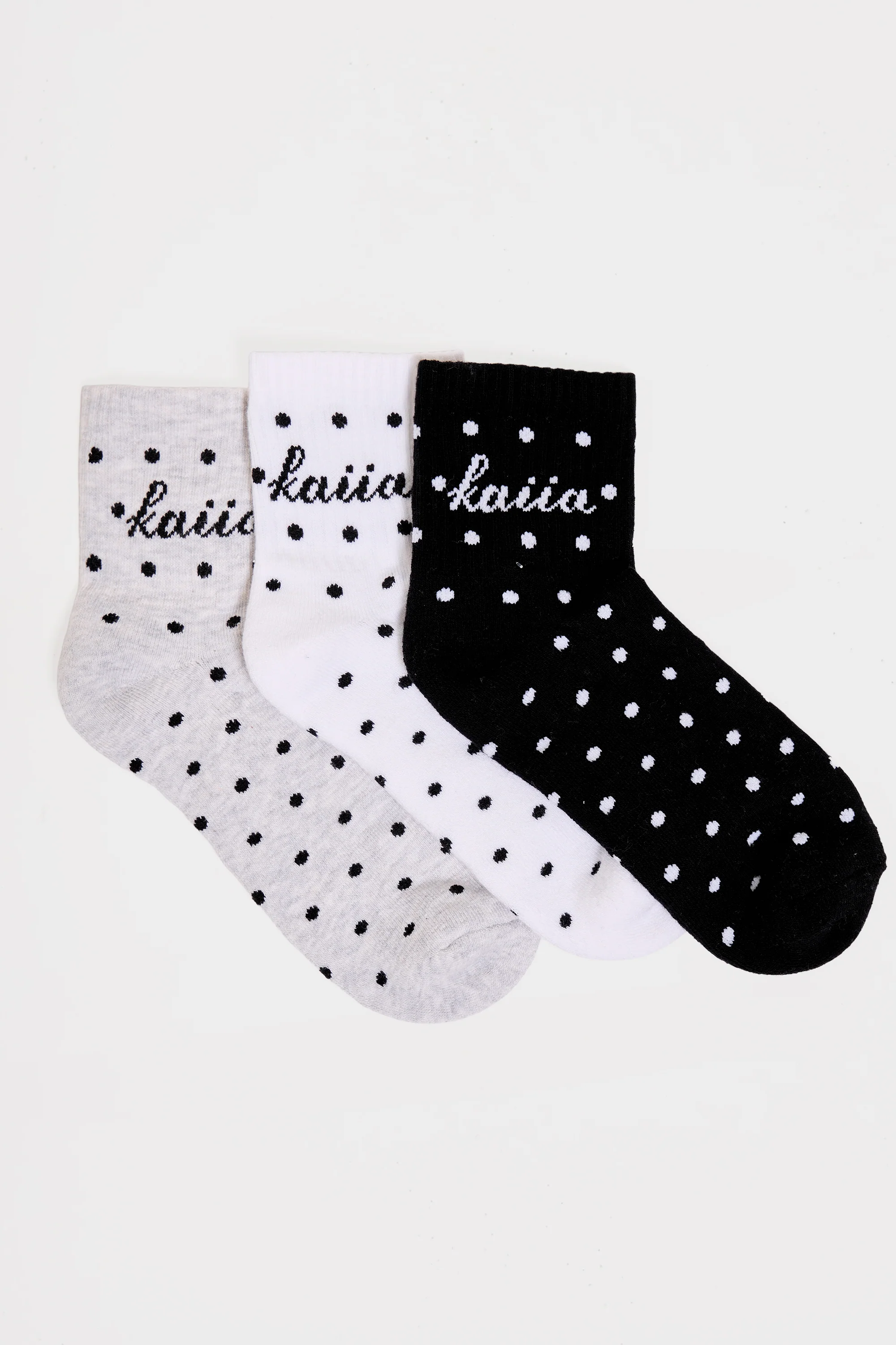 Pack of Three Kaiia Slogan Polka Dot Socks - Image 3