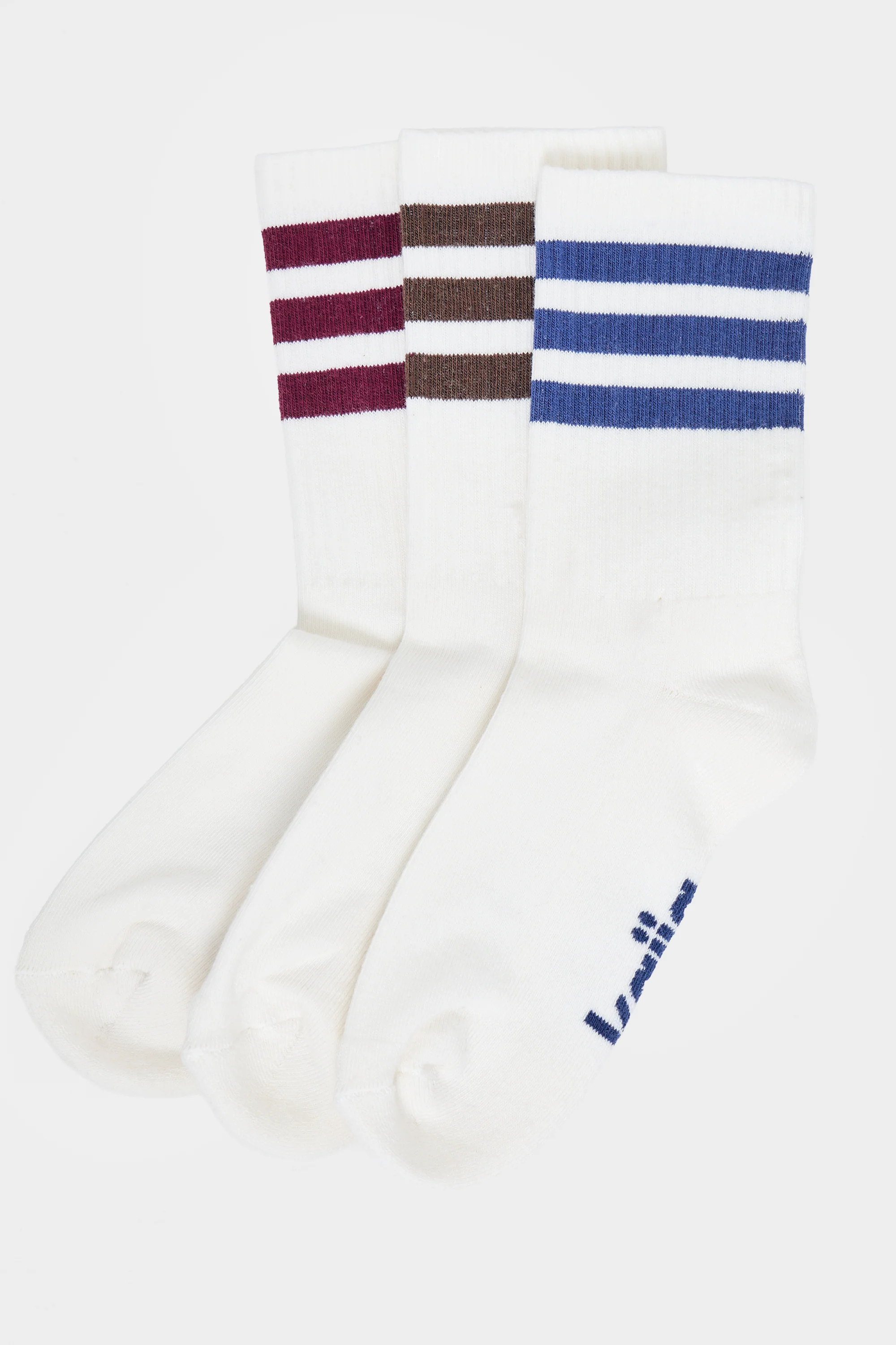 Pack of Three Kaiia Sport Stripe Socks Burgundy, Navy & Chocolate - Image 2