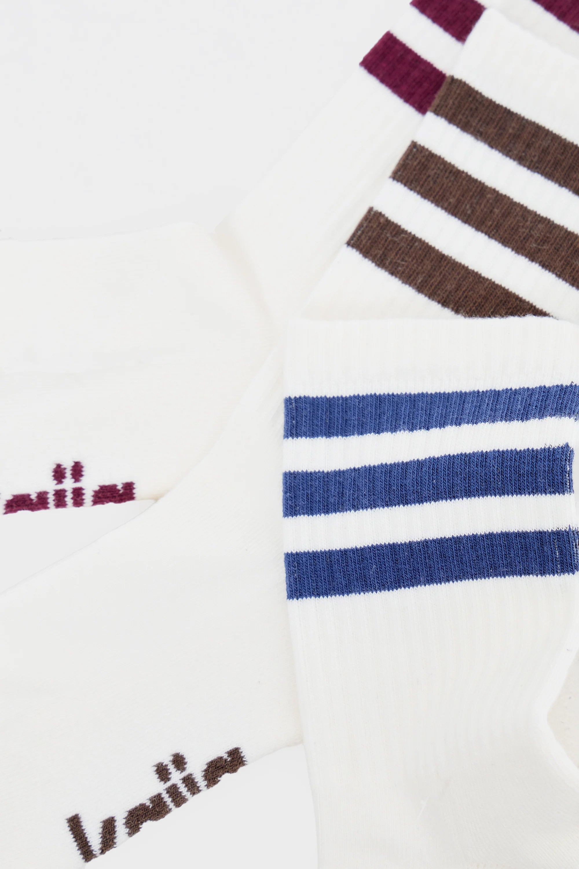 Pack of Three Kaiia Sport Stripe Socks Burgundy, Navy & Chocolate - Image 3