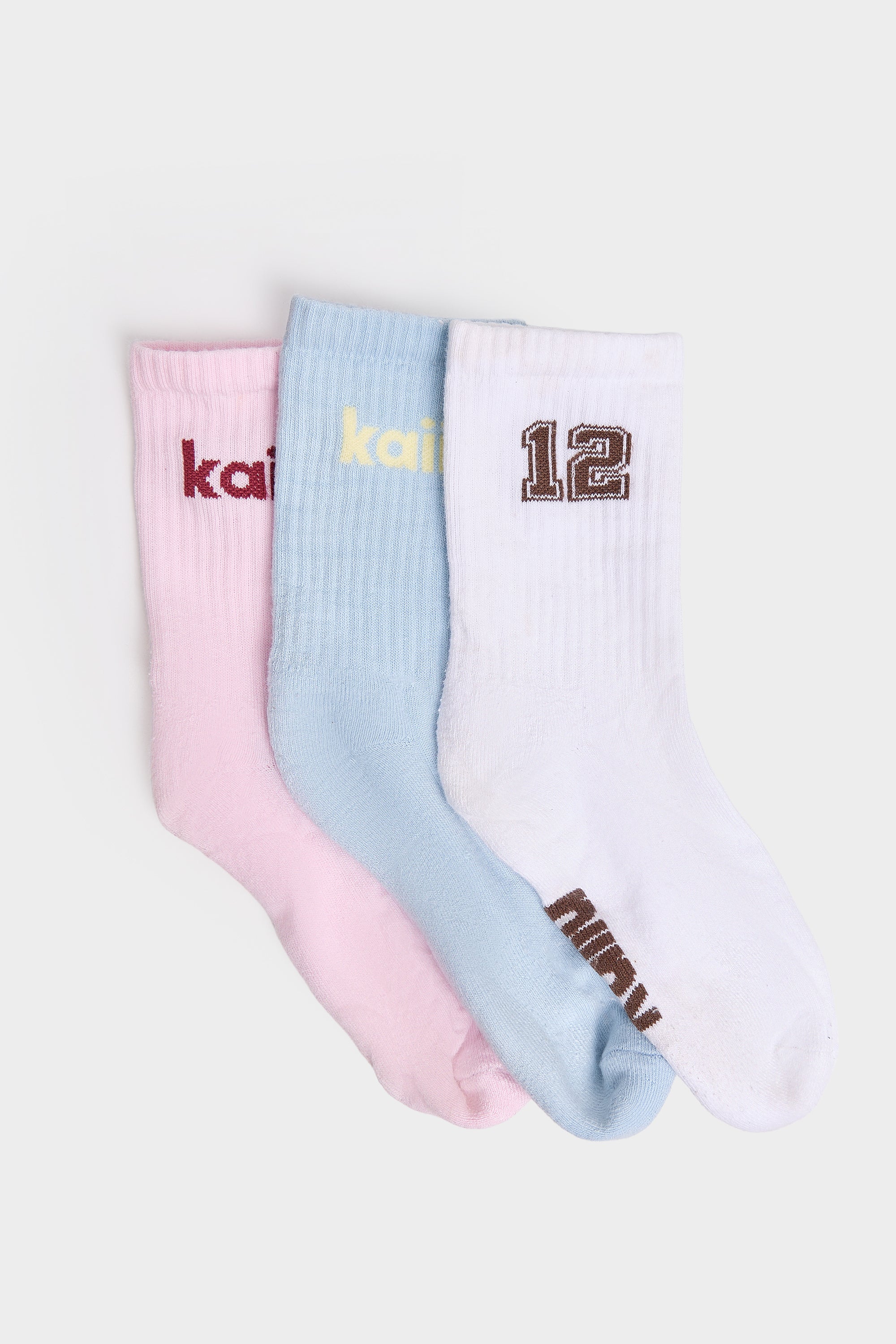 Pack of Three Kaiia Varsity Socks Cream, Baby Blue & Baby Pink - Image 2