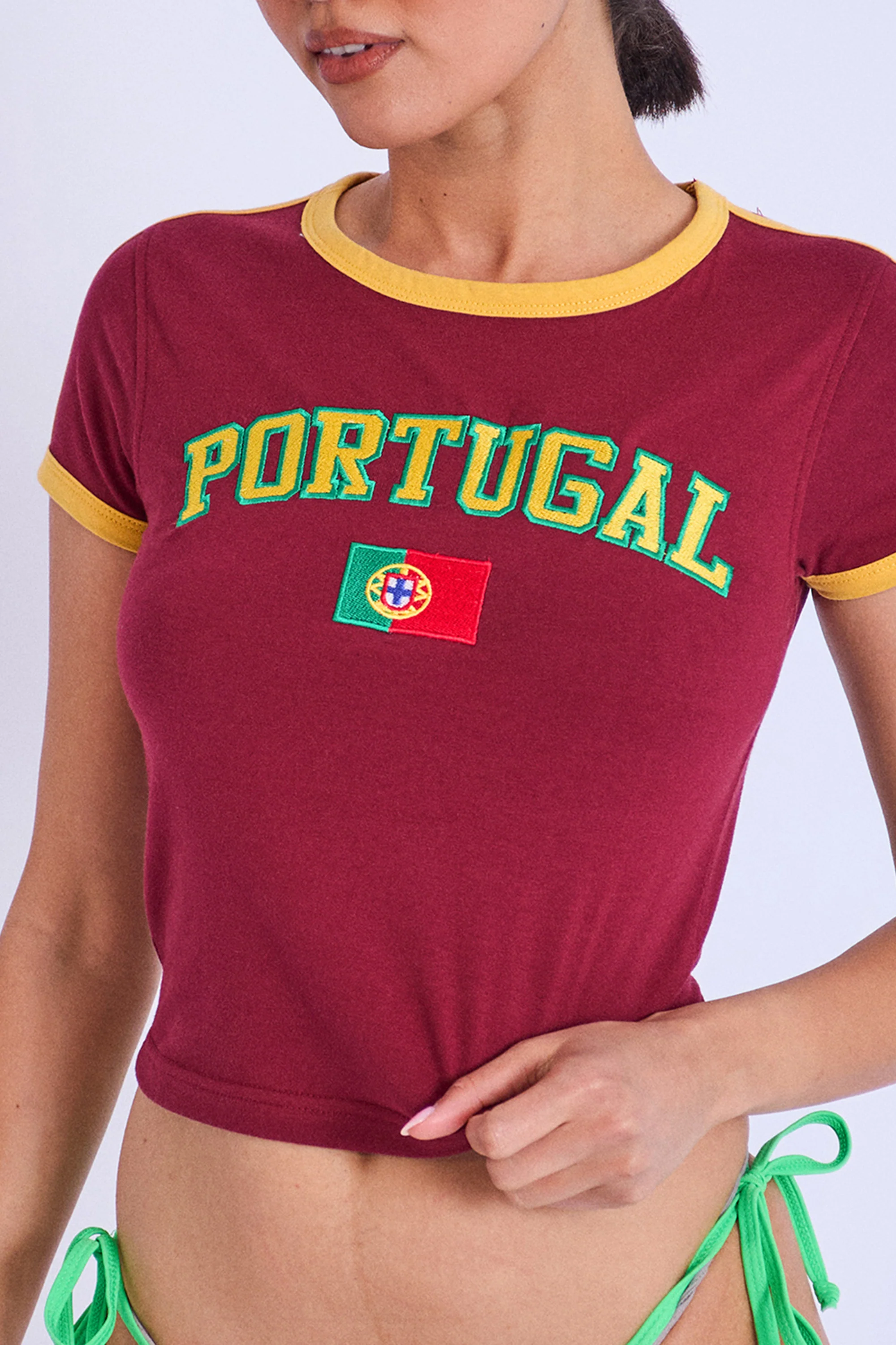 Portugal Contrast Trim Baby Tee Burgundy - Image 2