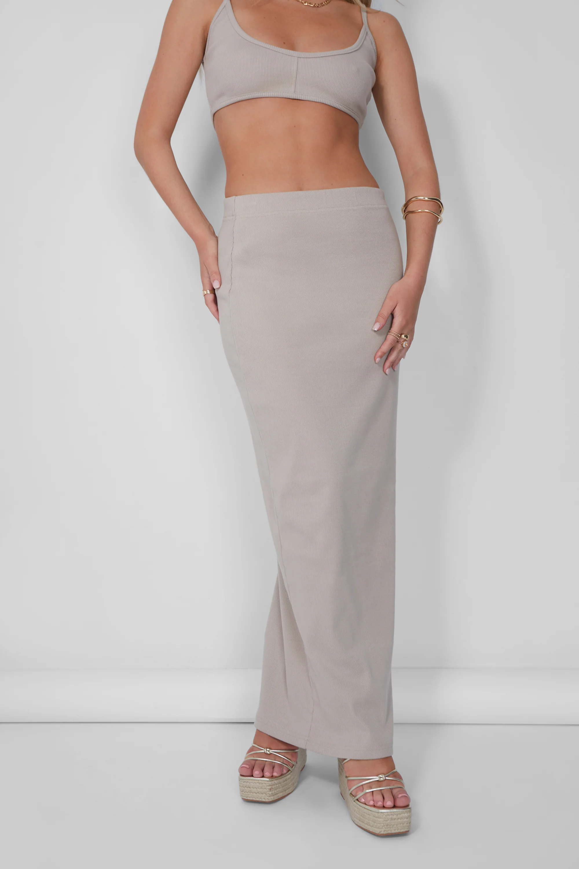 Ribbed Maxi Skirt Stone - Image 4