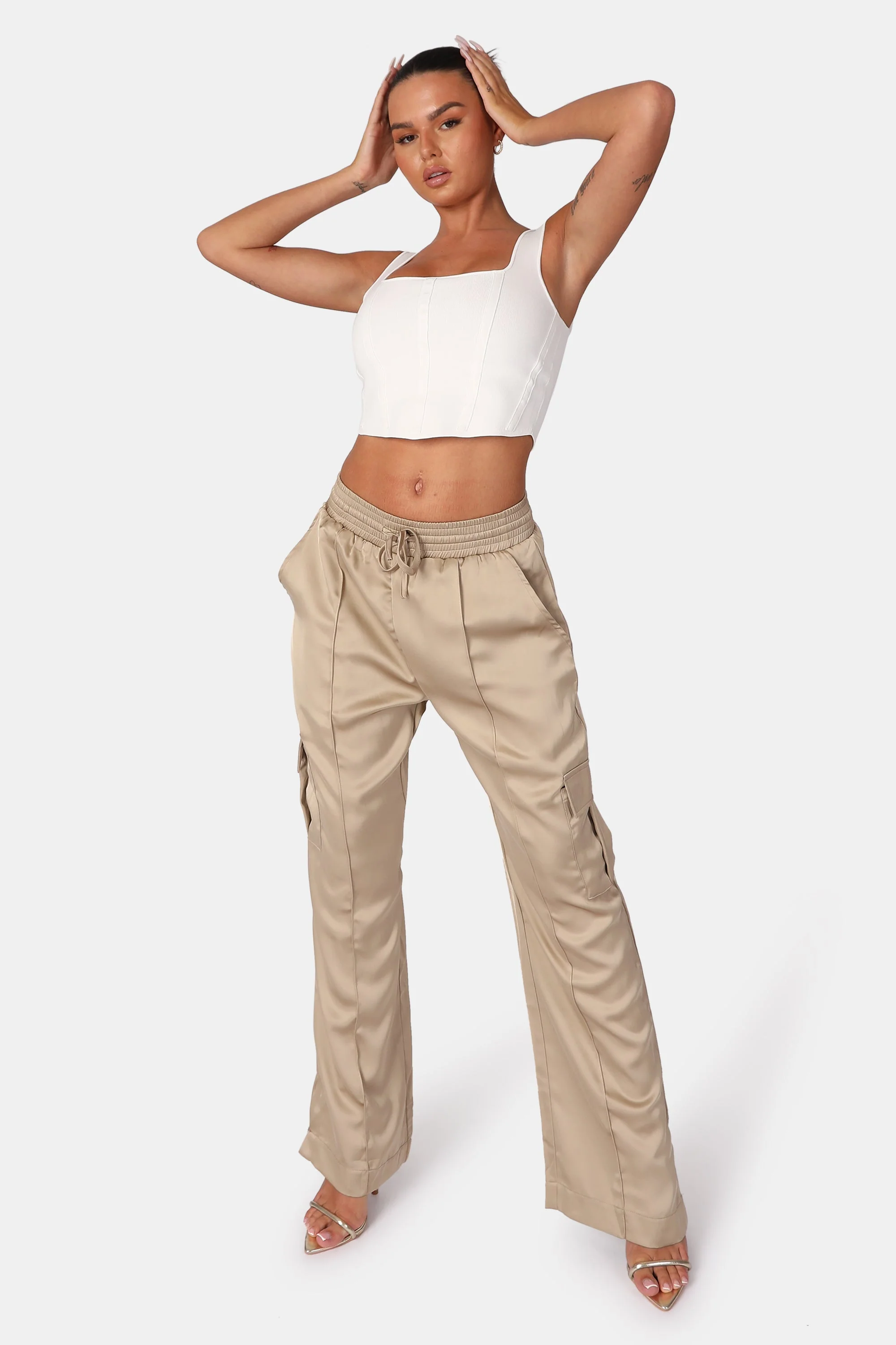 SEAM DETAIL KNITTED CORSET TOP WHITE - Image 3