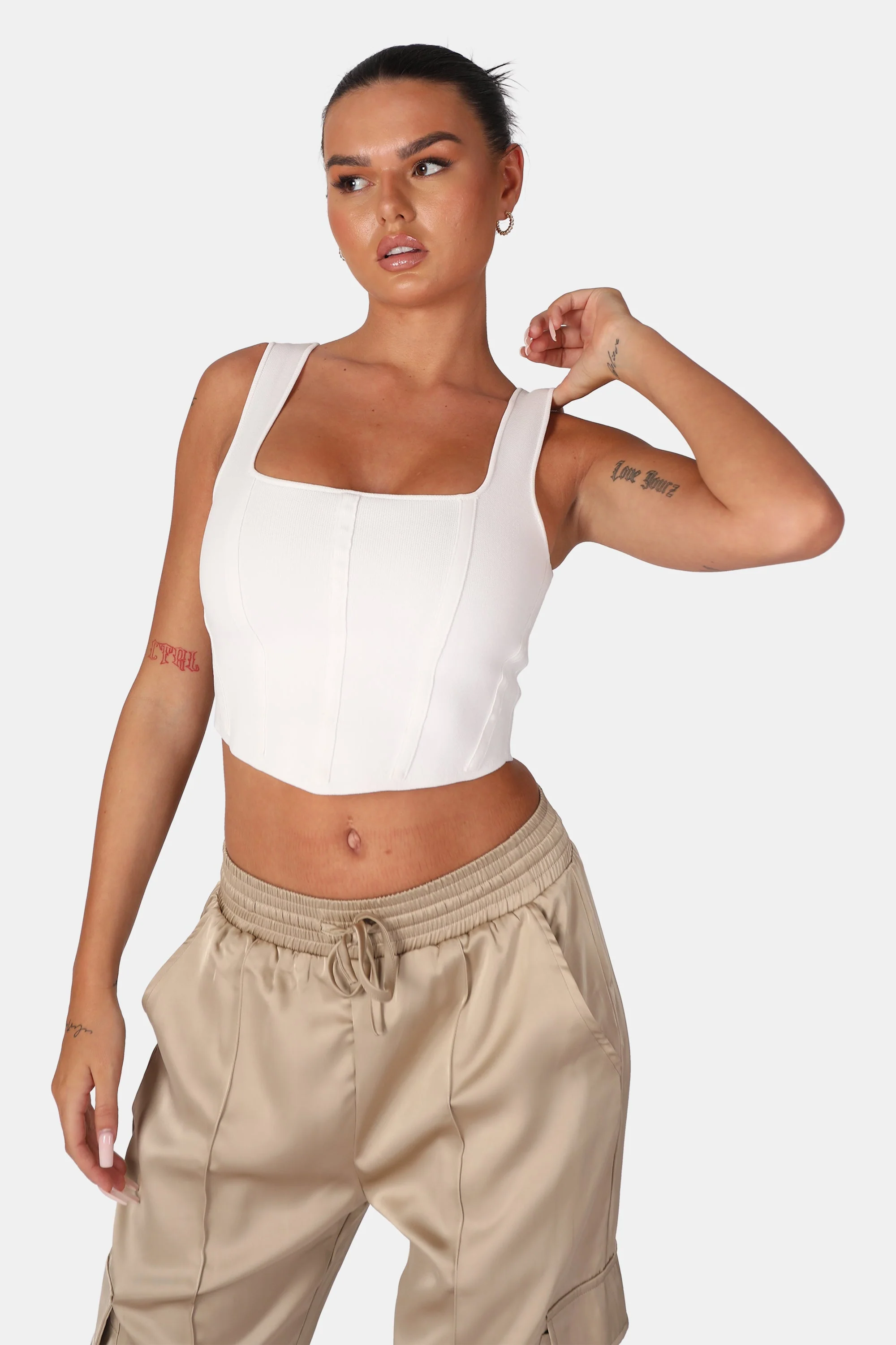 SEAM DETAIL KNITTED CORSET TOP WHITE - Image 4