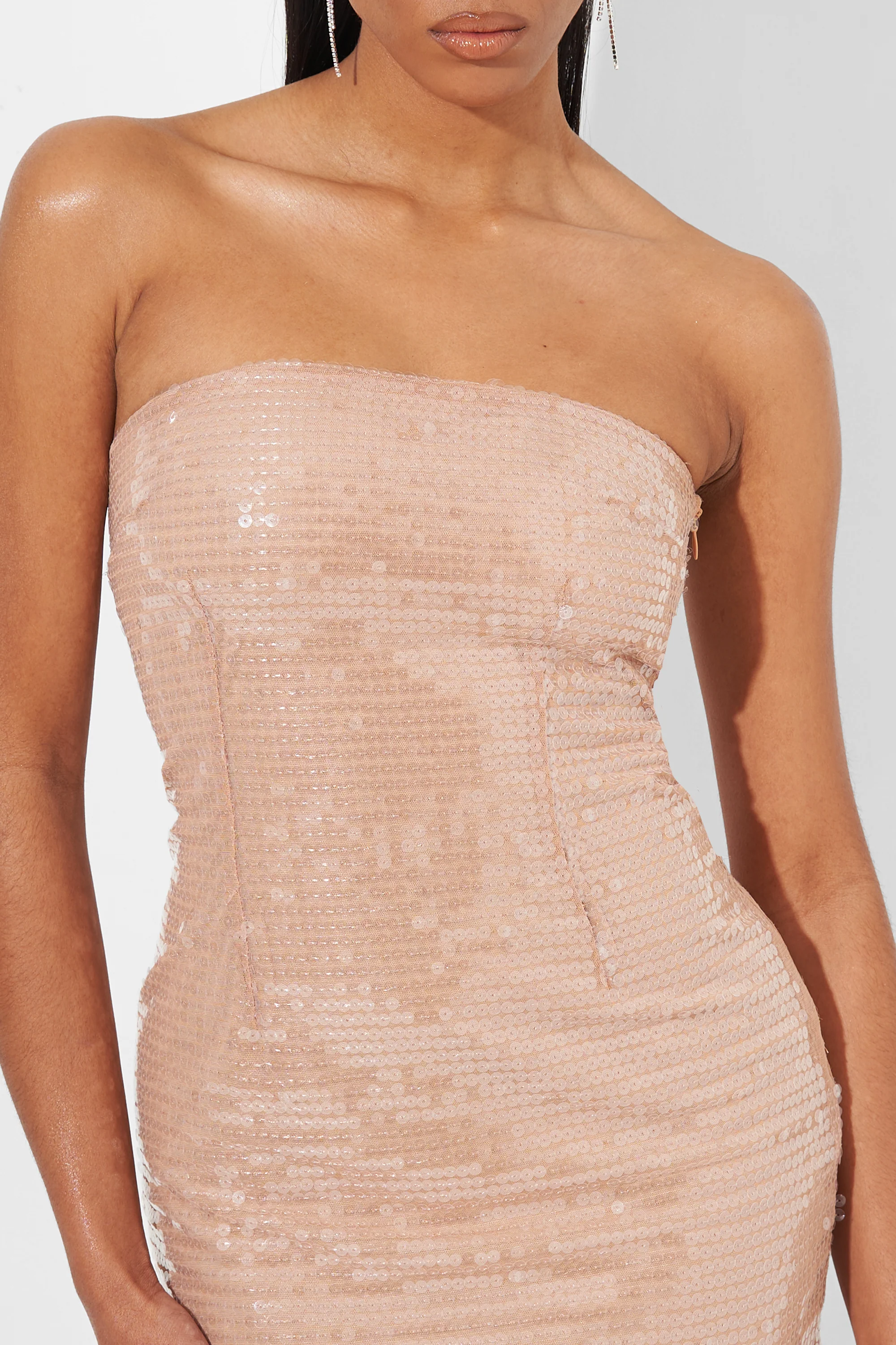 Sequin Bandeau Mini Dress Nude - Image 2