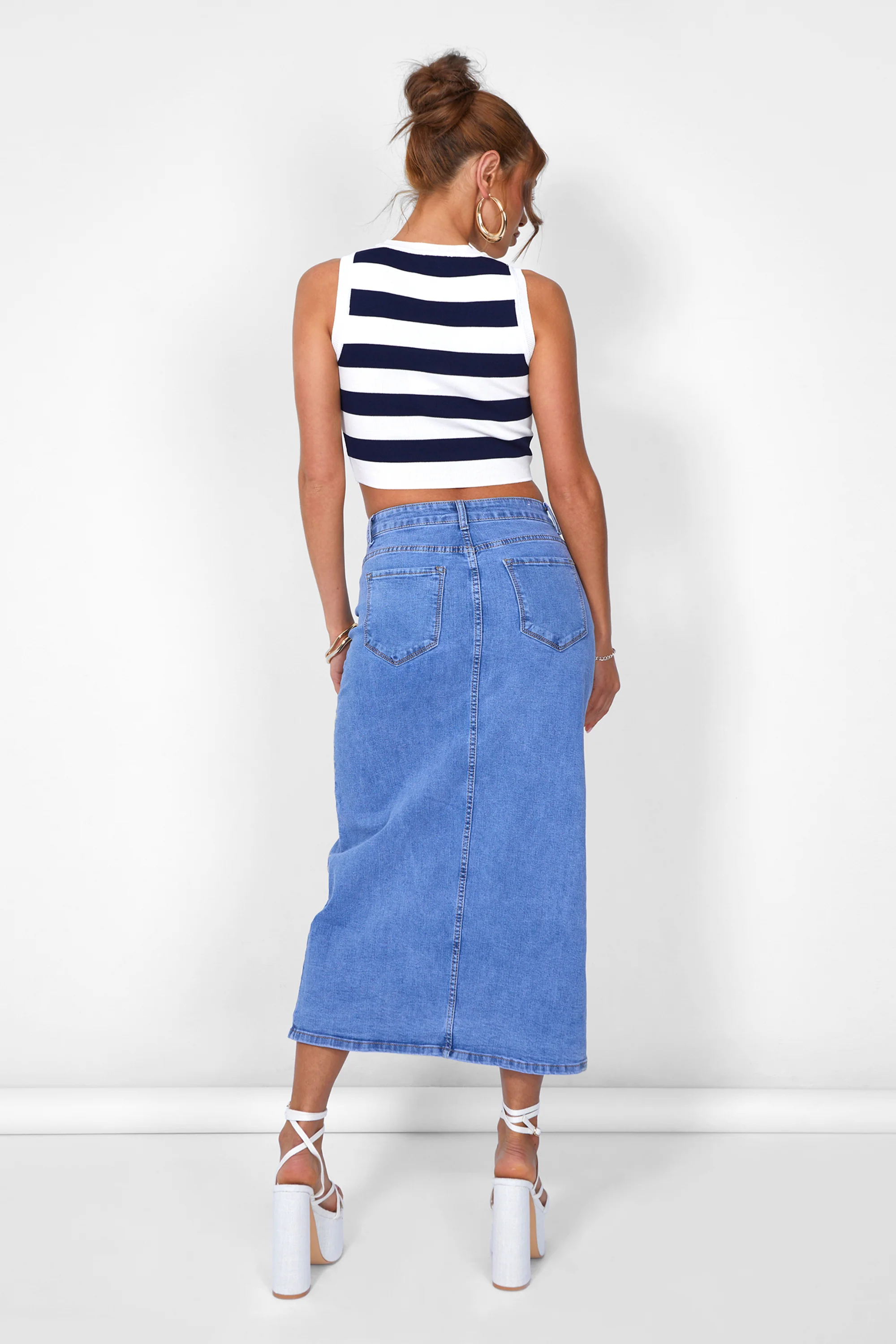 Stripe Knitted Crop Racer Top Ecru - Image 4