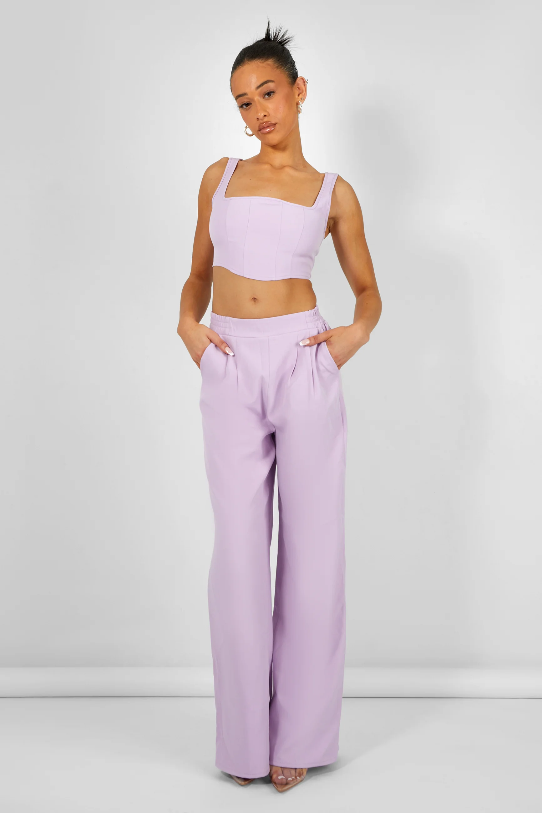 Tailored Wide Leg Trousers Lilac - Image 2
