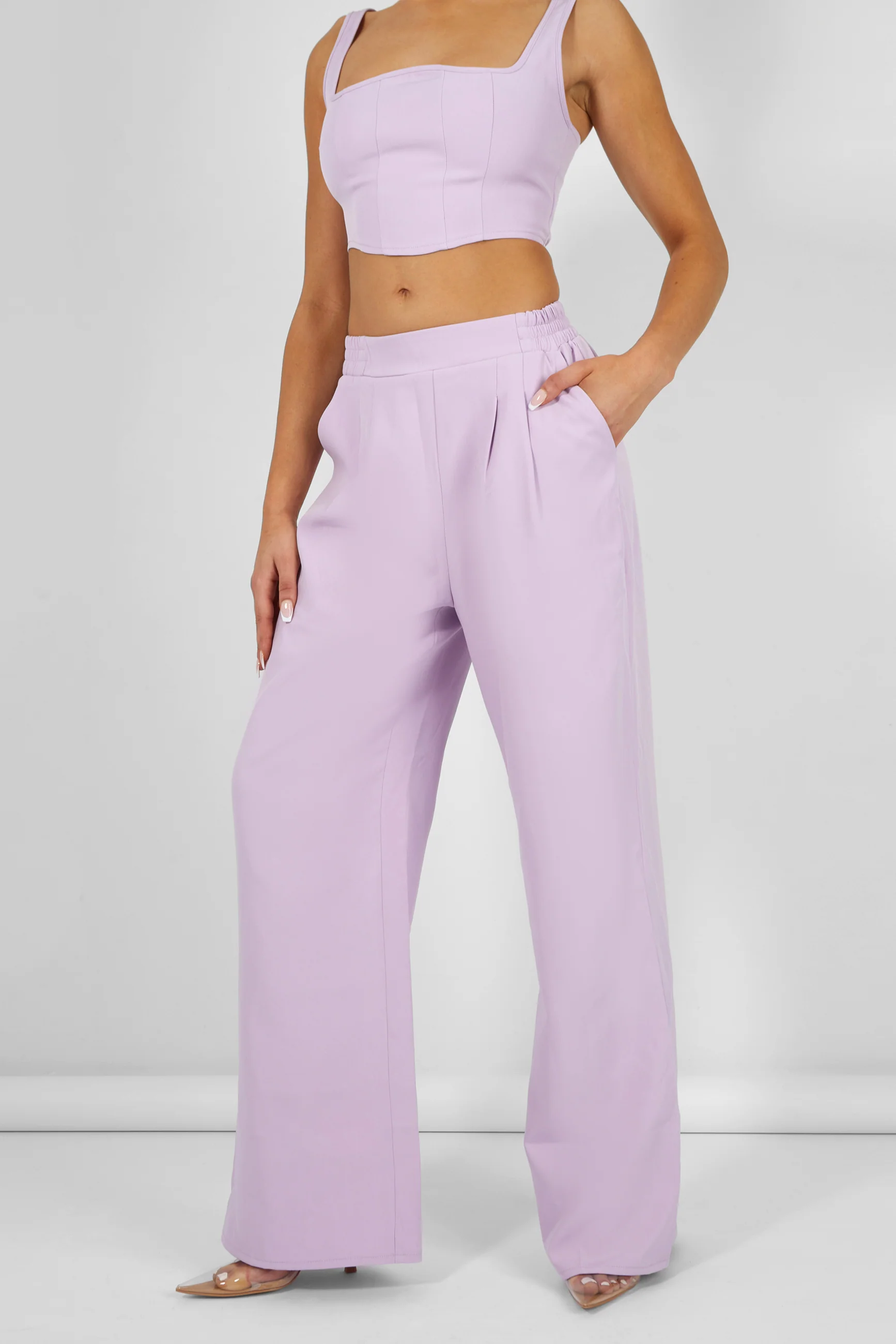 Tailored Wide Leg Trousers Lilac - Image 4